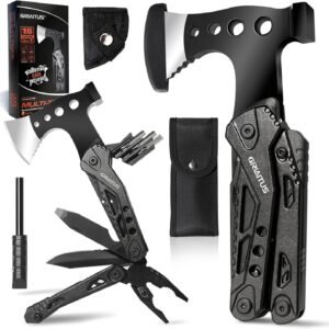 16 in 1 Multitool Camping Survival Gear with Axe Saw Pliers Whistle Hammer | Camping Accessories with Screwdrivers Bottle Opener Multitool-Knife and Gifts for Men Dad Husband Birthday Gifts