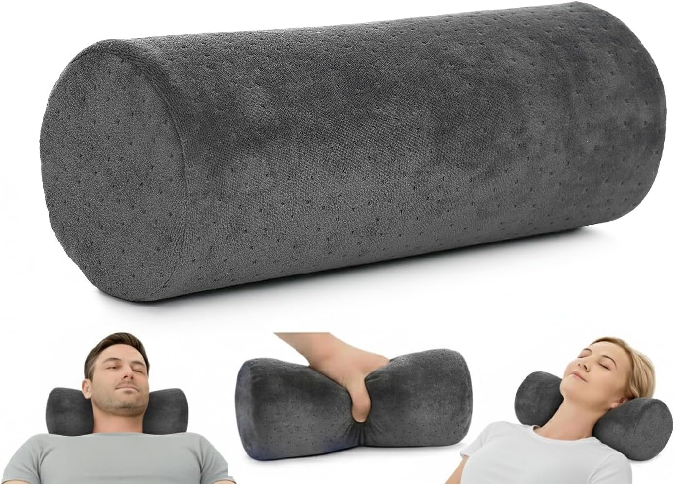 AllSett Health Round Cervical Roll Cylinder Bolster Pillow with Removable Washable Cover, Ergonomically Designed for Head, Neck, Back, and Legs, Grey | 13"X 5"