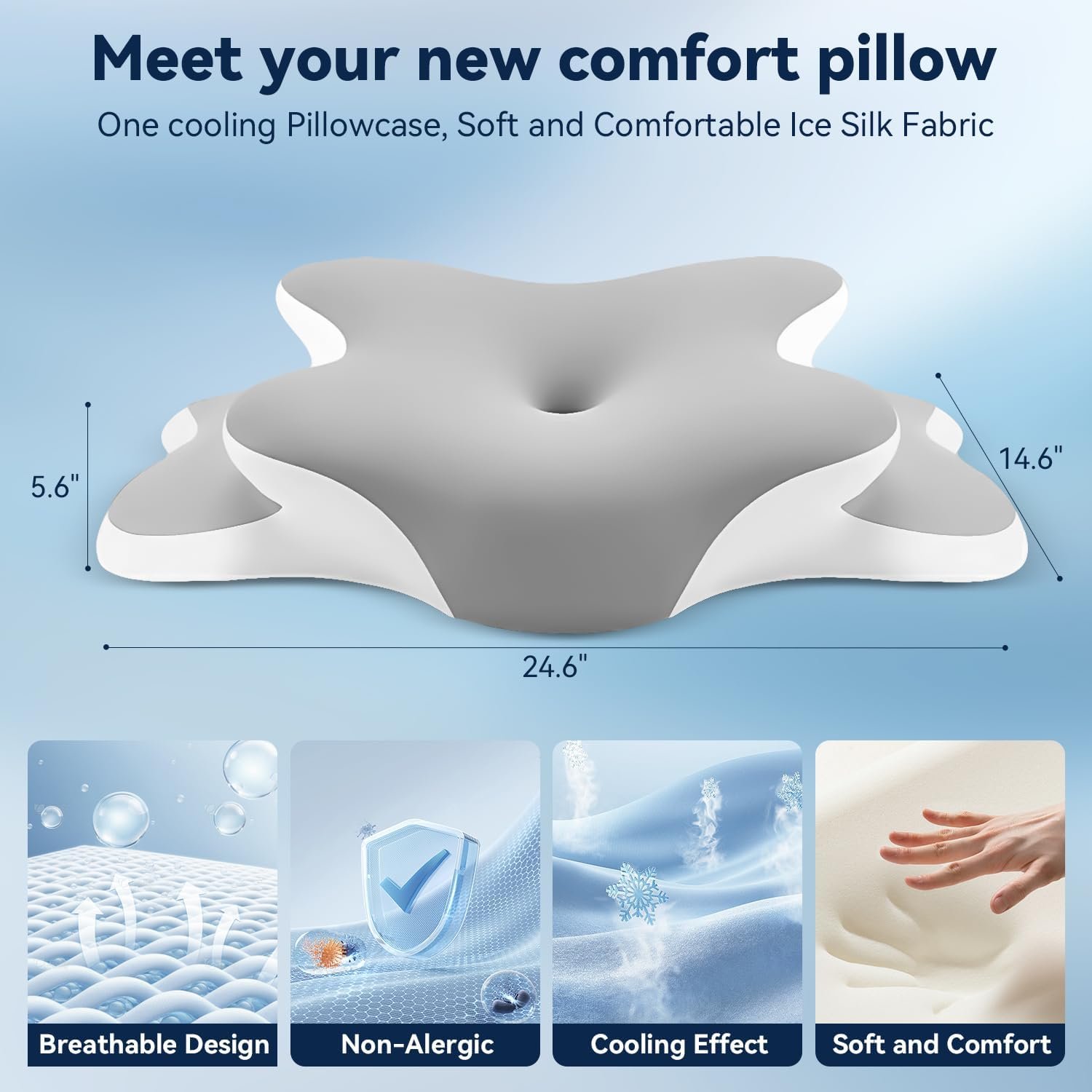 Sleep Apnea Pillow with Neck Pain & Snoring Relief -Orthopedic Cervical Pillow,Ergonomic Contour Memory Foam Pillow for Side, Back,Stomach,Dreamers,Medium Firm (Grey, Queen Size 25" lx15 wx5.8 h) - Image 9