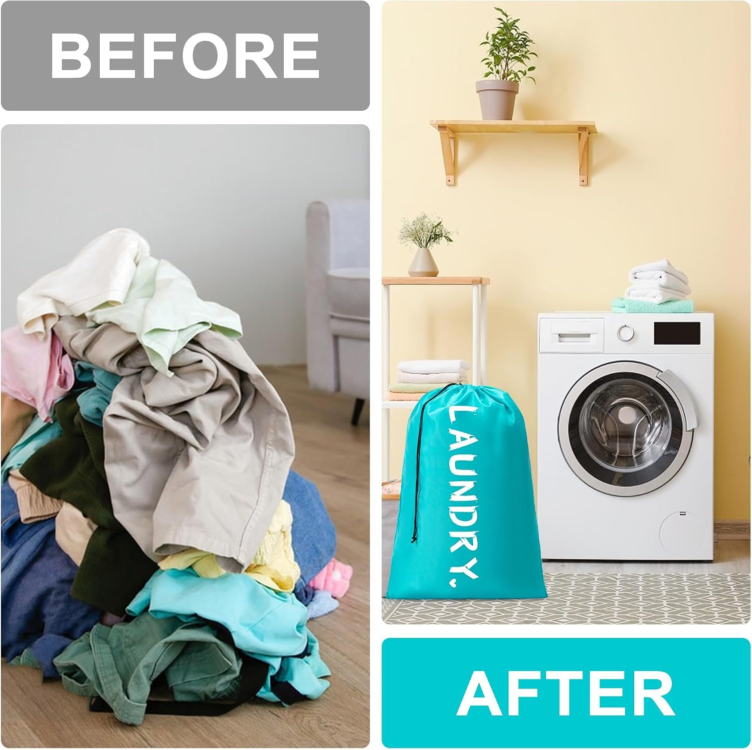 2 Pack XL Travel Laundry Bag, Machine Washable Dirty Clothes Organizer with Drawstring,Large Enough to Hold 4 Loads of Laundry, Easy Fit a Laundry Hamper or Basket Travel Essentials 24" x 36" | Ultra Large Capacity - Image 7