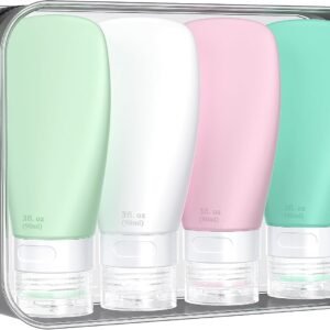 INSFIT Travel Bottles for Toiletries, TSA Approved 3oz Travel Size Containers, BPA Free Leak Proof Squeezable Silicone Tubes for Shampoo Conditioner Lotion Body Wash with Labels