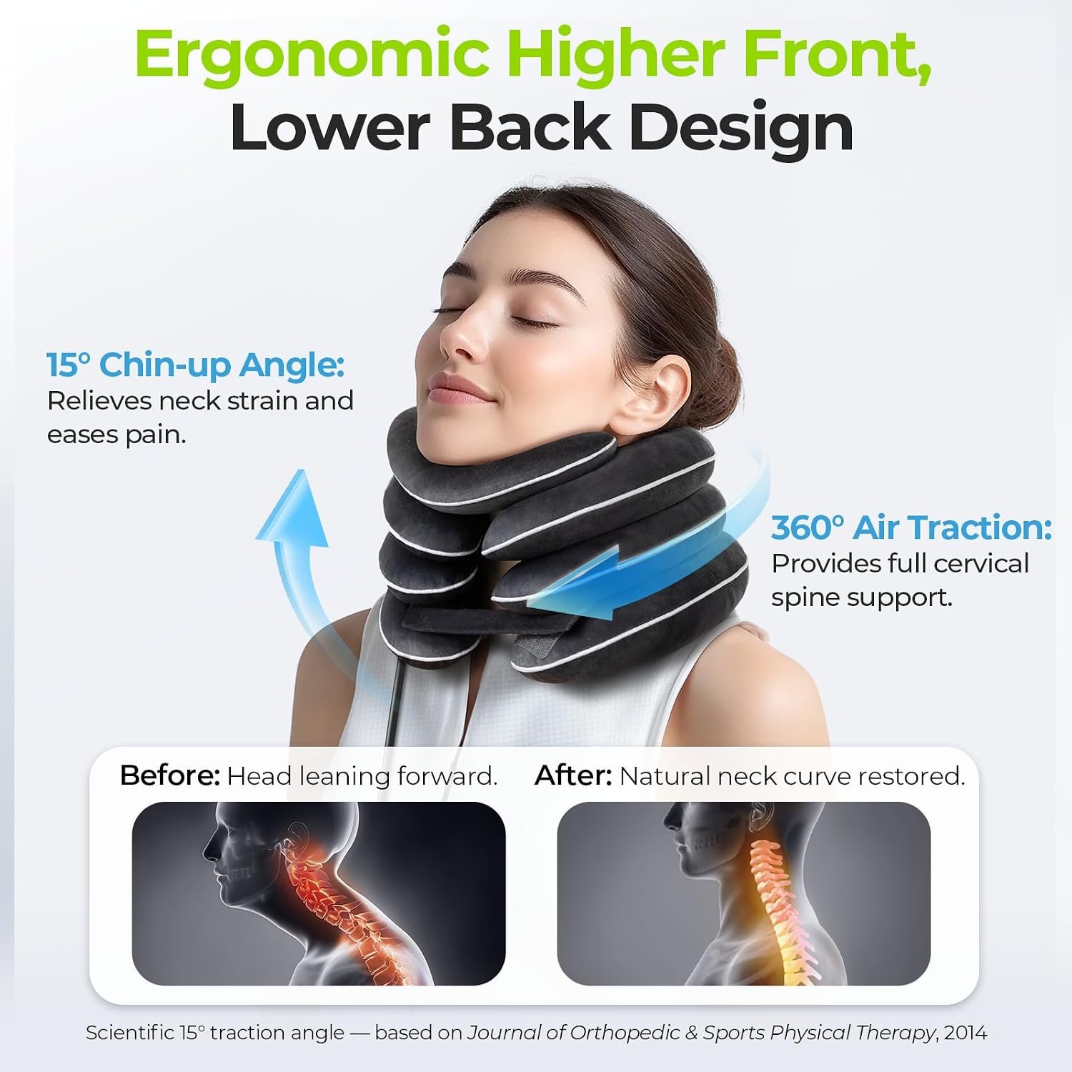 AUVON Inflatable Neck Stretcher with Chin-Up for Effective Neck Pain Relief | Cervical Stretcher with 3-Layer Design in Varying Sizes, Neck Brace Pillow for Neck Support, Decompression Home Use, L Size - Image 3