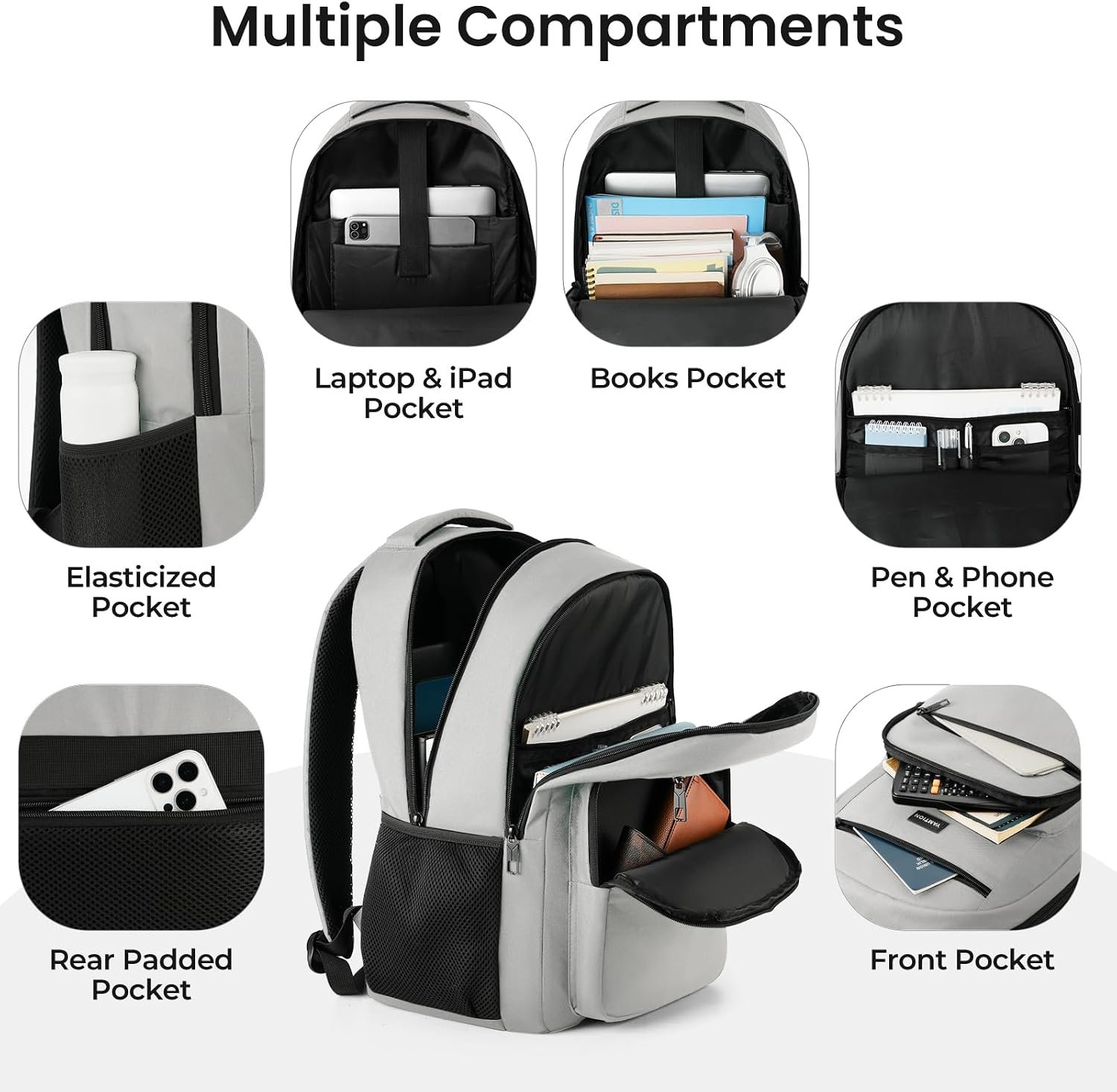 YAMTION Laptop Backpack for Men, Black Backpack, School Backpack for Boys and Girls, Bookbag, Work BackpackFits 15.6 Inch Laptop and Notebook (Grey, 15.6 inch) - Image 2