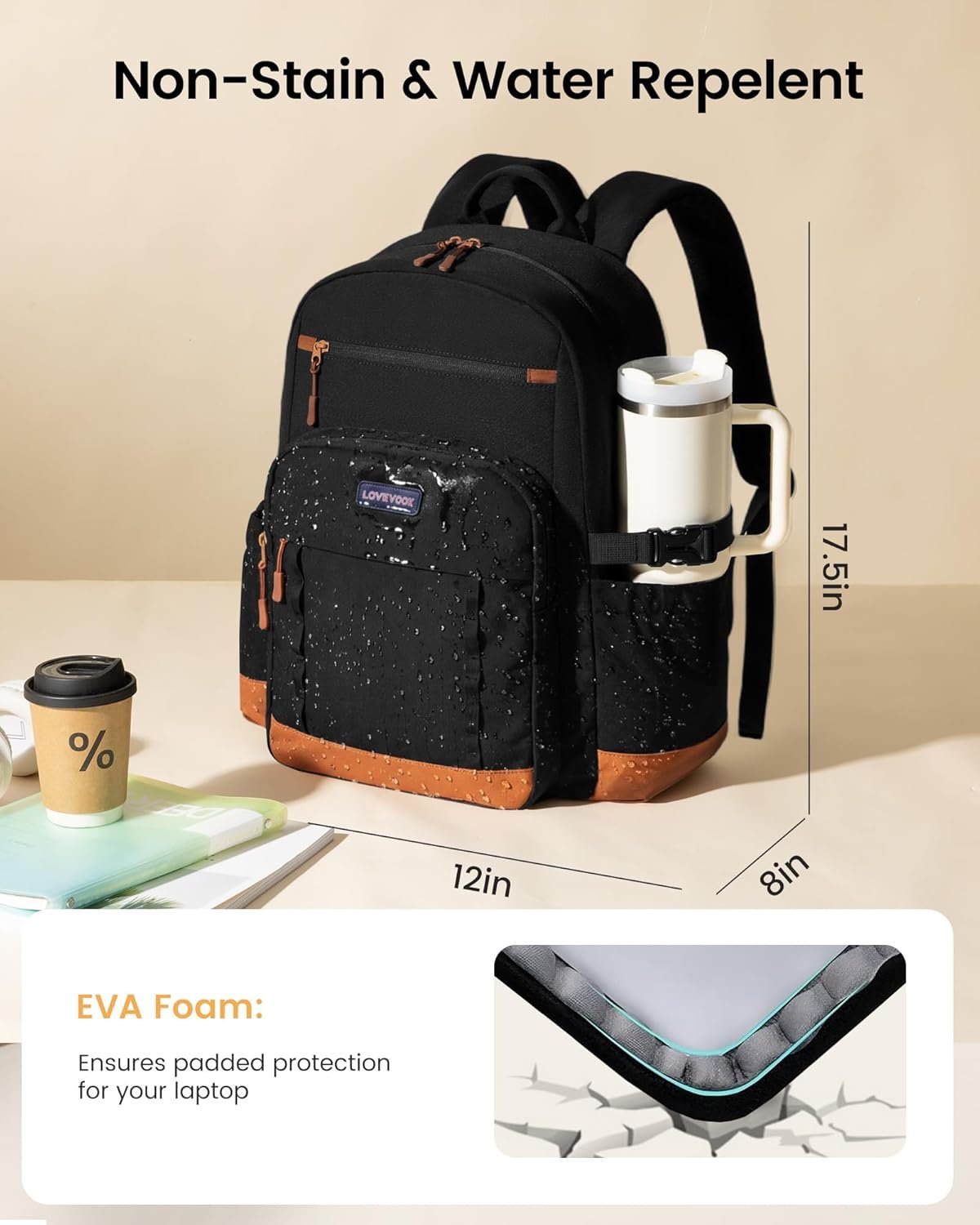 LOVEVOOK Laptop Backpack for Women Men with Large Cup Holder,15.6 Inch Work Travel Backpack Computer Laptop Bag,Waterproof Teacher Nurse College Business Office Carry on Backpack Purse,Back Pack Gifts - Image 4