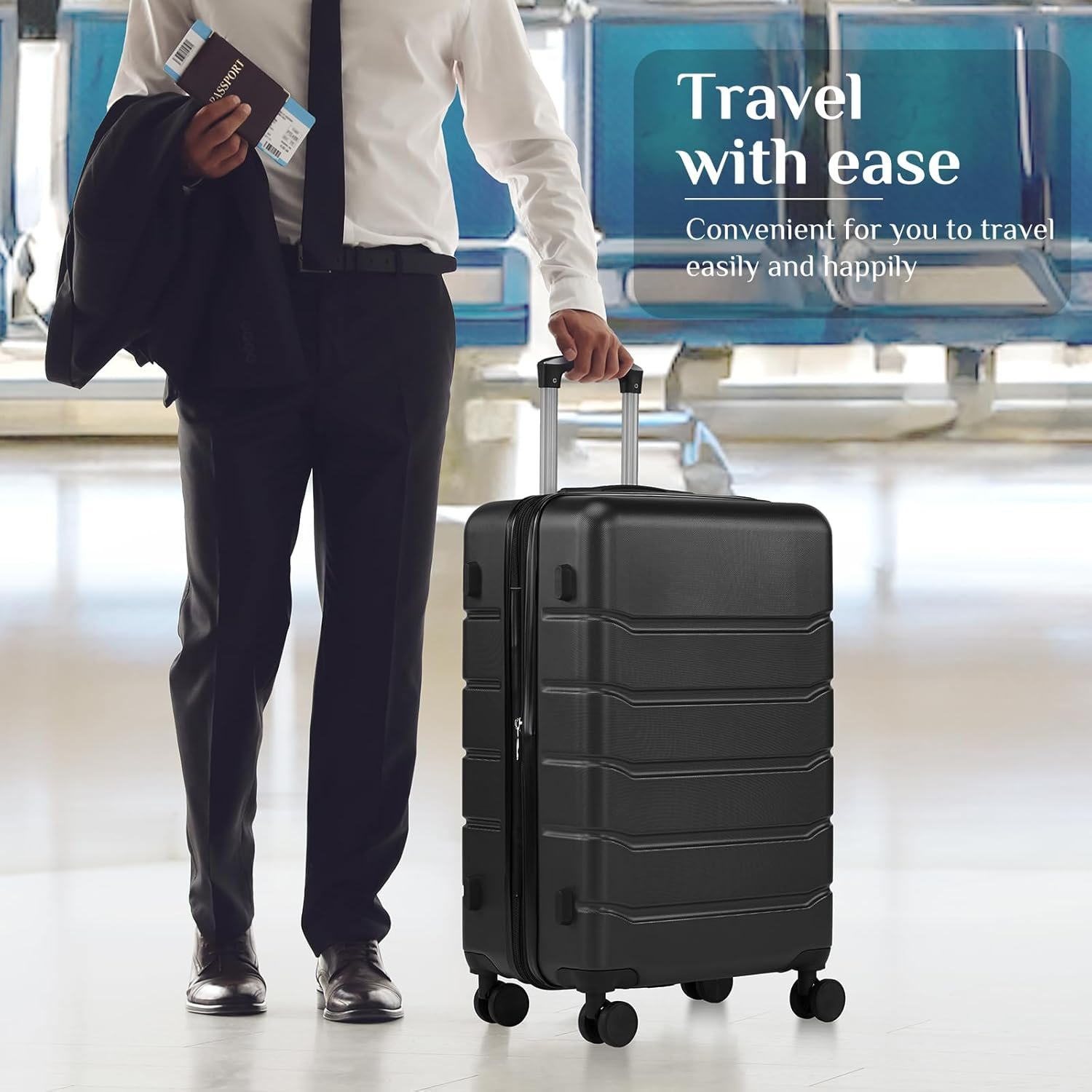 Sweetcrispy 21 Inch Carry On Luggage, Suitcase with Spinner Wheels | Expandable, ABS Hard Shell, Lightweight, Rolling, Smooth, TSA Lock, Business Trips, Short Vacations, Charcoal Black - Image 7