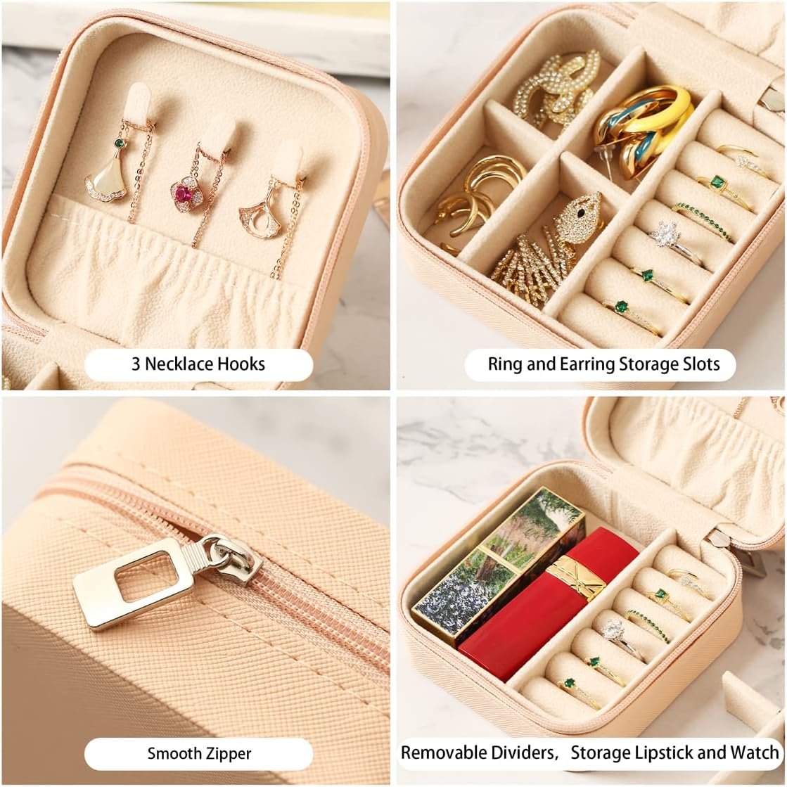 ZPROW Travel Jewelry Case, Mini Portable Jewelry Travel Boxes, Small Jewelry Organizer for Rings, Earrings, Pendants, Watches, Necklaces, Lipsticks Organizer Storage Holder Case (Pink) - Image 5