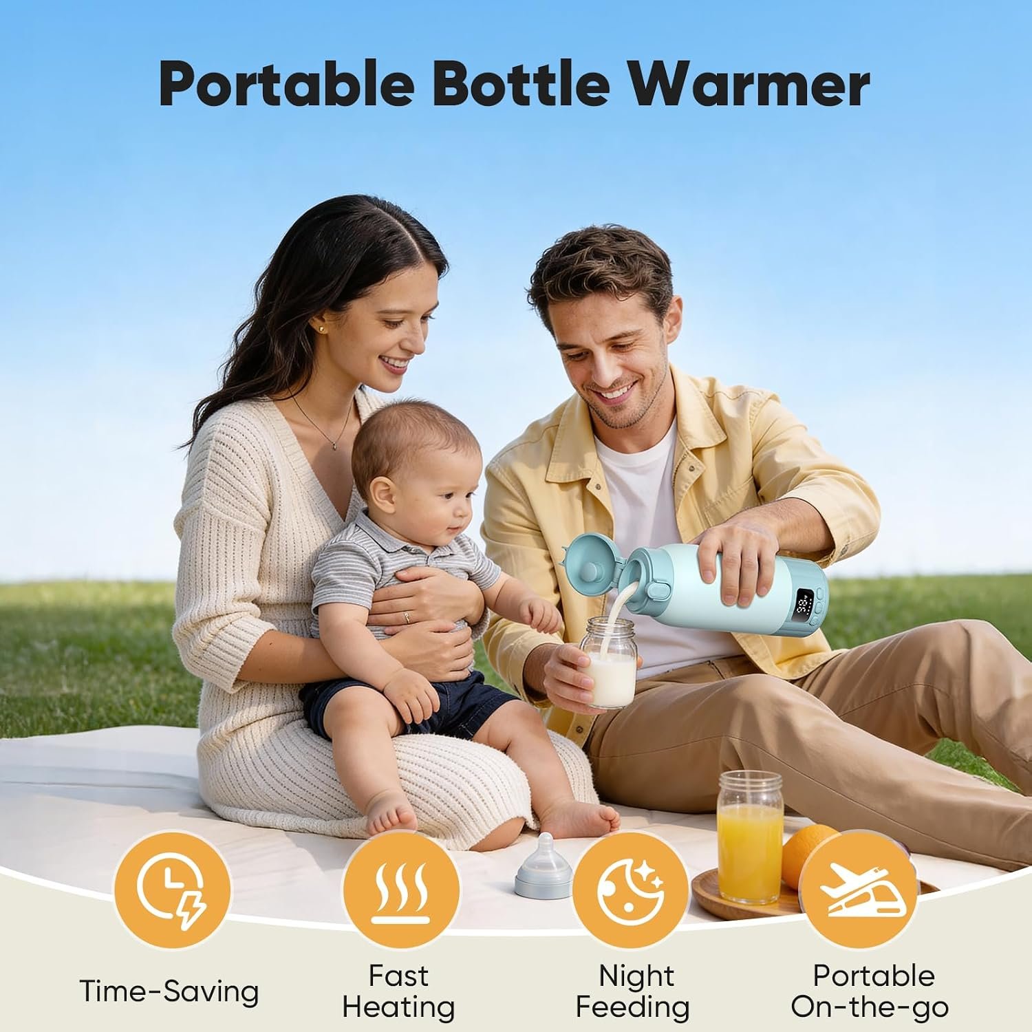 Portable Bottle Warmer for Travel, Fast Heating Milk Warmer On The Go, 17 OZ Water Warmer for Milk, Formula, Water, Temp Control 98°F -131°F, Baby Essentials for Outdoor Airplane Car Journey - Image 2