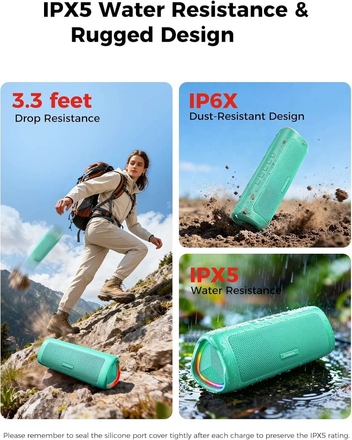 Bluetooth Speaker, 20W HD Sound, Portable Wireless, IPX5 Waterproof, Up to 24H Playtime, TWS Pairing, for Home/Party/Outdoor/Camping/Beach Essentials, Electronic Gadgets, Birthday Gift (Teal) - Image 4