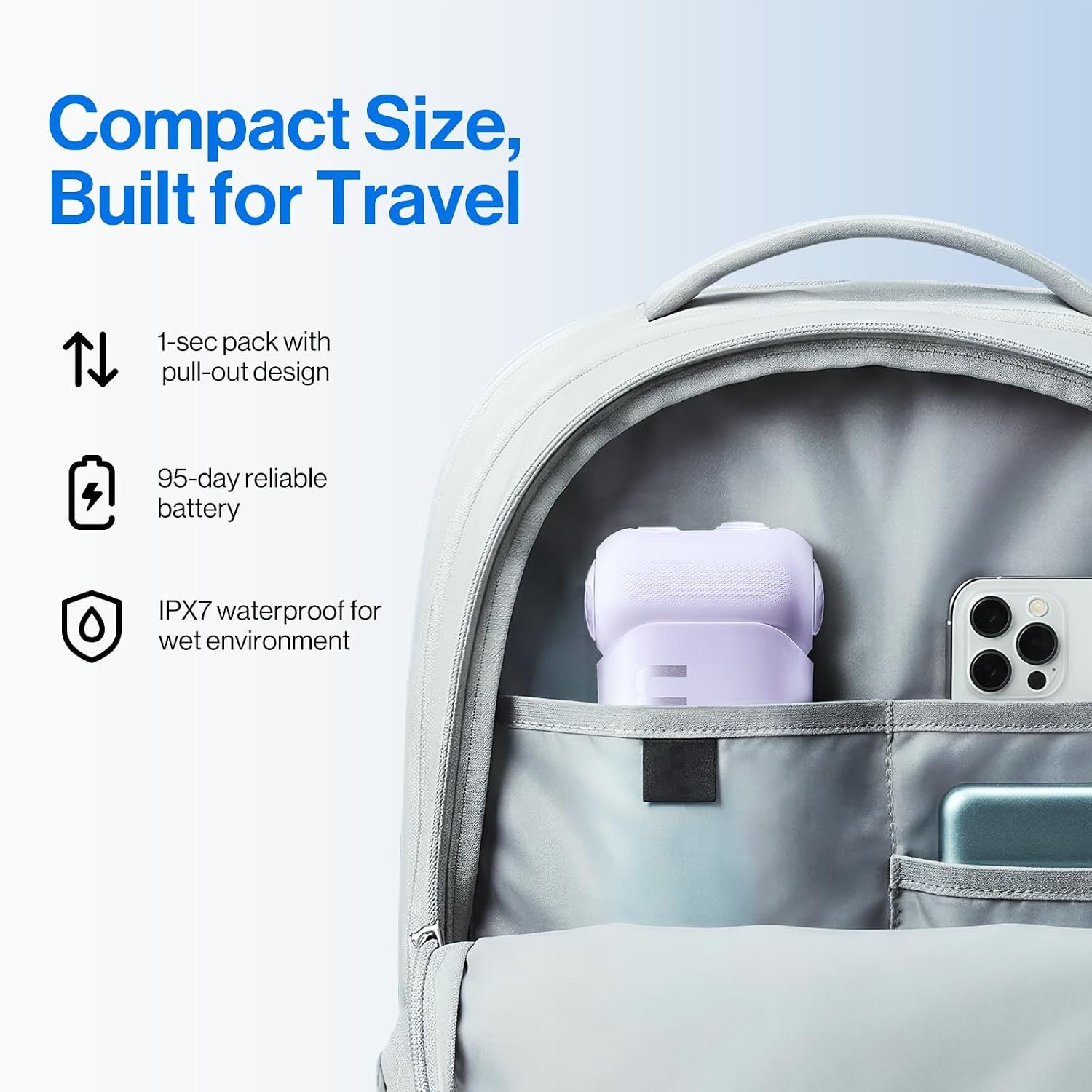 usmile C10 Portable Water Flosser for Travel, 95-Day Battery, IPX7, Purple | 180ml Tank, 4 Modes, 360° Nozzle, Cordless Oral Irrigator for Braces, Implants & Sensitive Teeth, Teeth Cleaner - Image 7