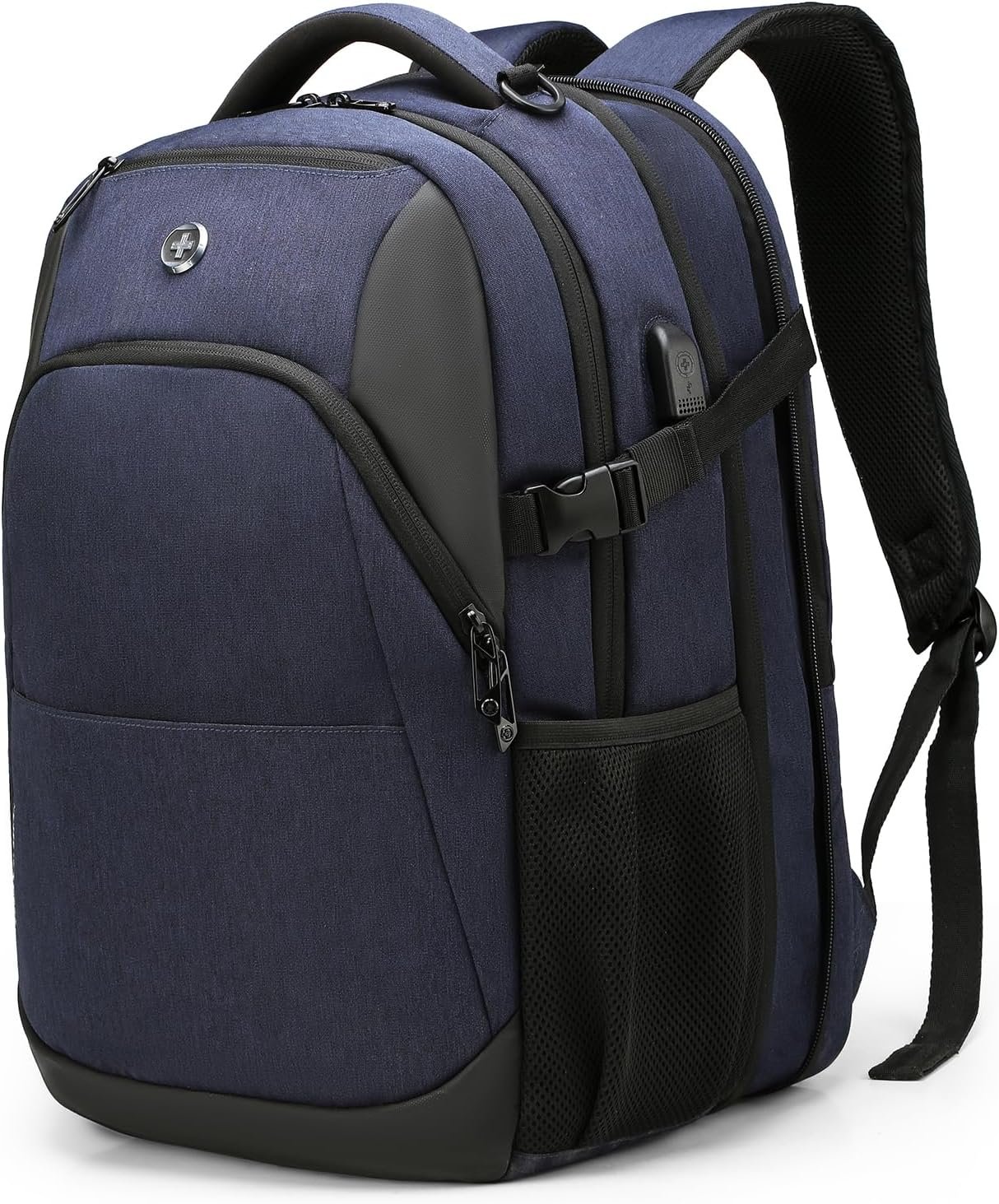 Swissdigital Design Backpack for Men & Women Fit 17 Inch Computer SD1671-12 | Travel Laptop Backpack,College Bag, Business Bag, with USB Charging Port,RFID Protetion Pocket, 35l Expandable, Blue