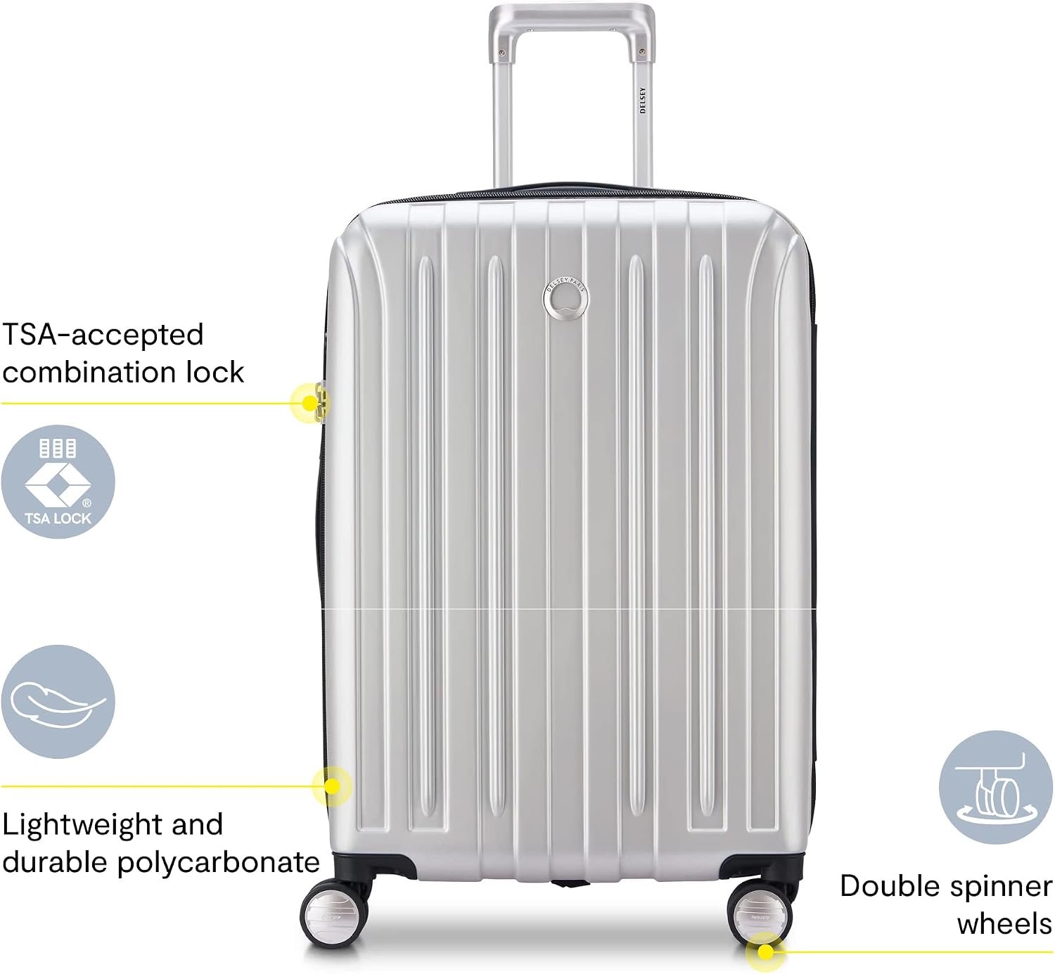 DELSEY PARIS Titanium Hardside Expandable Luggage with Spinner Wheels Carry-On Luggage, Silver, Carry-On 21 Inch - Image 2