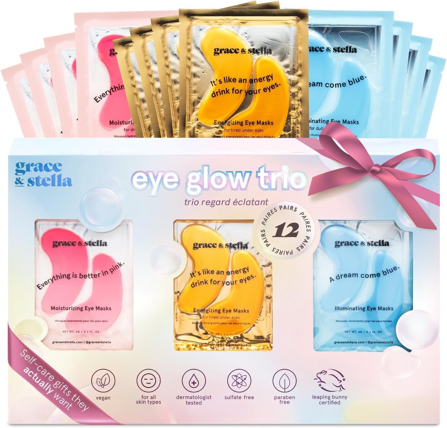 grace & stella Under Eye Patches Eye Masks for Puffy Eyes and Dark Circles | Gifts for Women, Bridesmaids, Birthdays, Bachelorette Party, Self Care Gifts for Women - Vegan Cruelty-Free (12 Pairs)