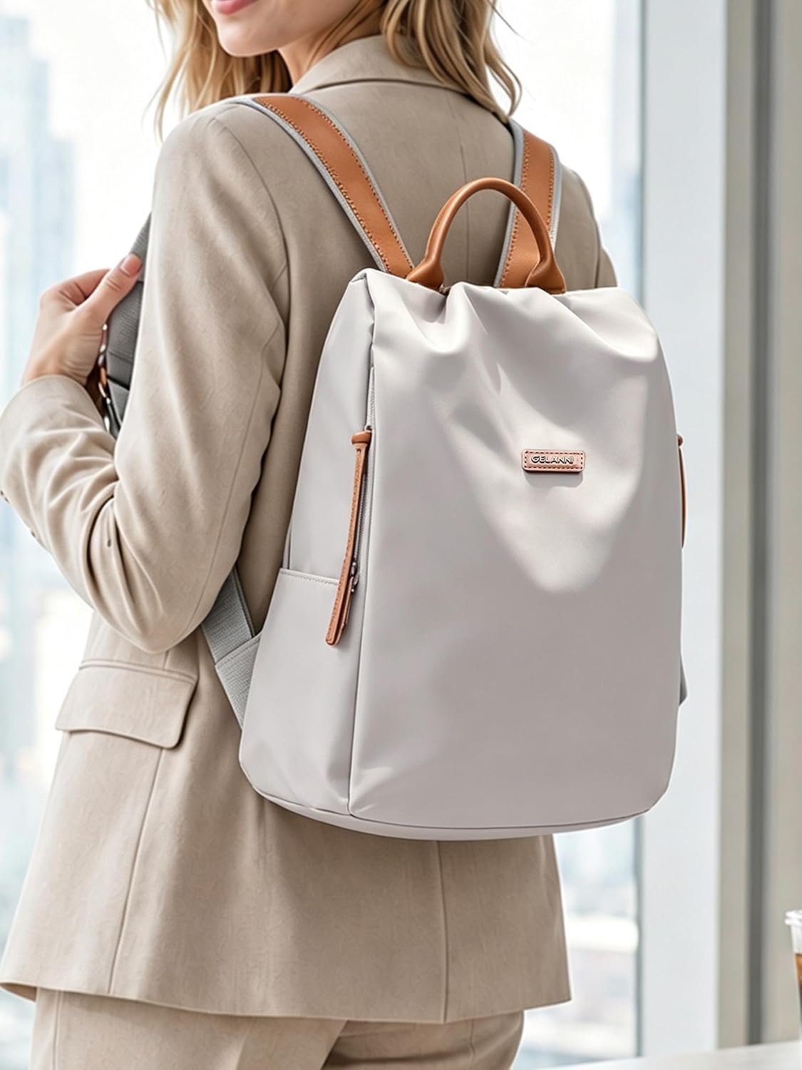 Women's Gray Backpack Purse Lightweight Nylon Anti Theft Urban Daypack Bag | Rear Zipper Opening with Adjustable Shoulder Straps Dual Top Handles Side Pockets for Travel Commuting Shopping Everyday Use - Image 6