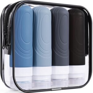 GLAMFIELDS Travel Bottles for Toiletries,TSA Approved 3oz size Leak Proof Silicone Containers for Shampoo, Conditioner,Easy to Squeeze and Portable, Essentials for Traveling (4 Pack) Black | TSA approved; Leak-proof silicone; Easy to squeeze; For shampoo, conditioner; Portable toiletry containers; for travel