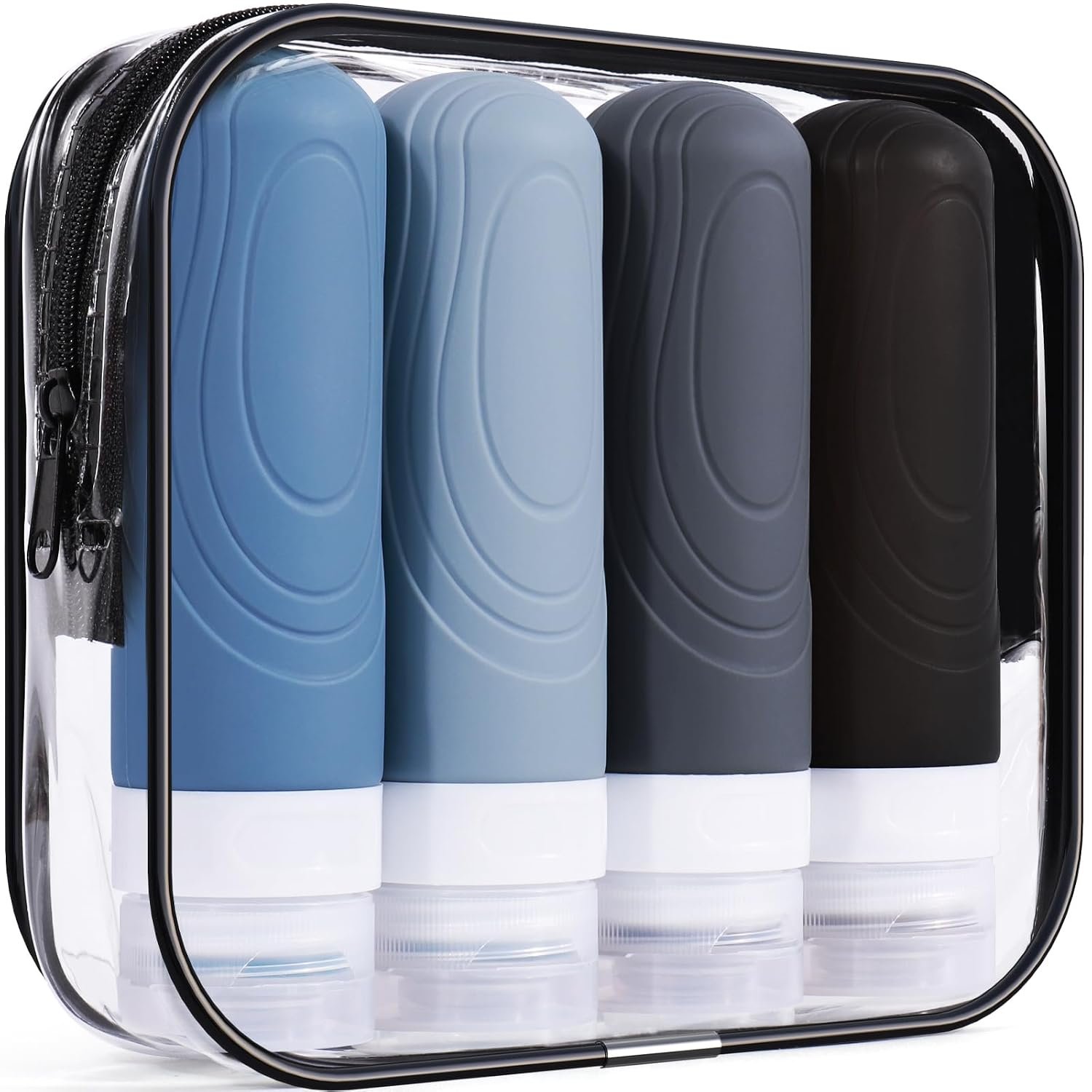 GLAMFIELDS Travel Bottles for Toiletries,TSA Approved 3oz size Leak Proof Silicone Containers for Shampoo, Conditioner,Easy to Squeeze and Portable, Essentials for Traveling (4 Pack) Black | TSA approved; Leak-proof silicone; Easy to squeeze; For shampoo, conditioner; Portable toiletry containers; for travel