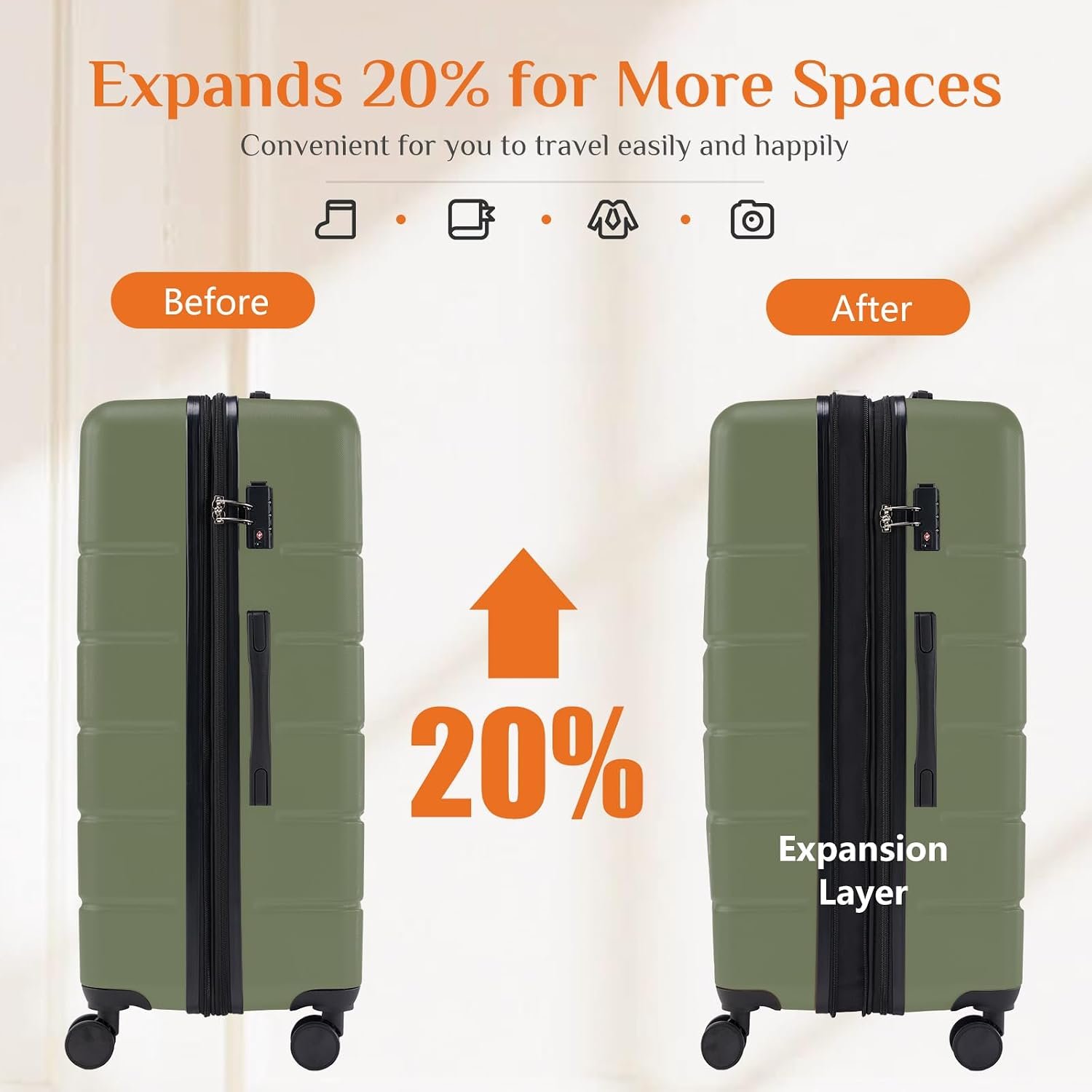Sweetcrispy 28 Inch Checked Luggage, Suitcase with Spinner Wheels | Expandable, ABS Hard Shell, Lightweight, Rolling, Smooth, TSA Lock, Business Trips and Daily Vacations, Green - Image 5