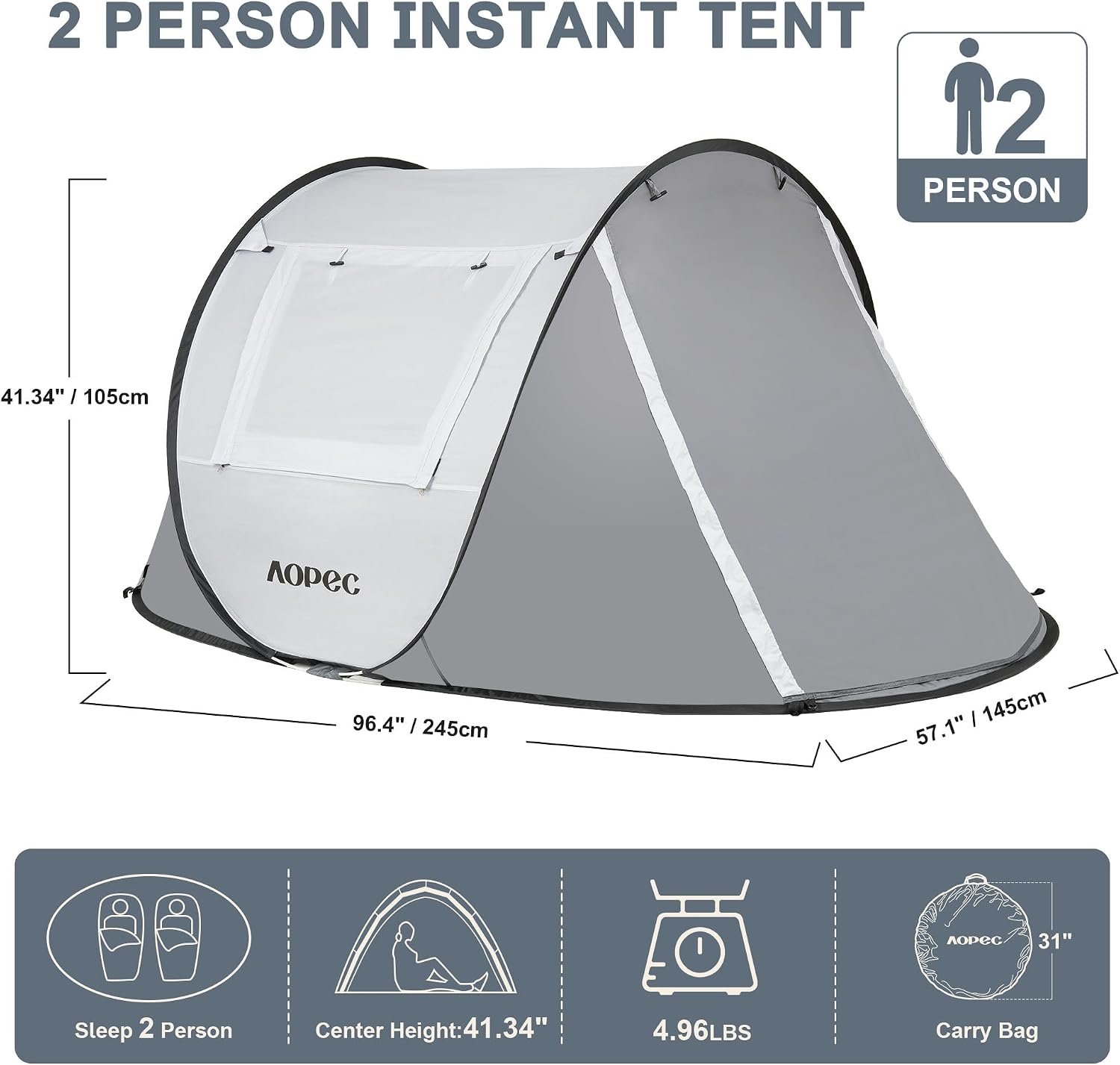Pop Up Camping Tent, 2/4/6 Person Instant Tent Waterproof PU4500mm, Spacious Ventilated Camping Tent with Front Porch, Quick Setup Lightweight Portable for Outdoor Camping Hiking Beach - Image 3