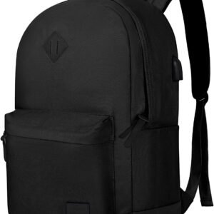Backpack for Men Women,Travel Laptop Backpack, Water Resistant 17.3 Inch USB Charging Backpack, Large Capacity Work Commute Bag,All Black