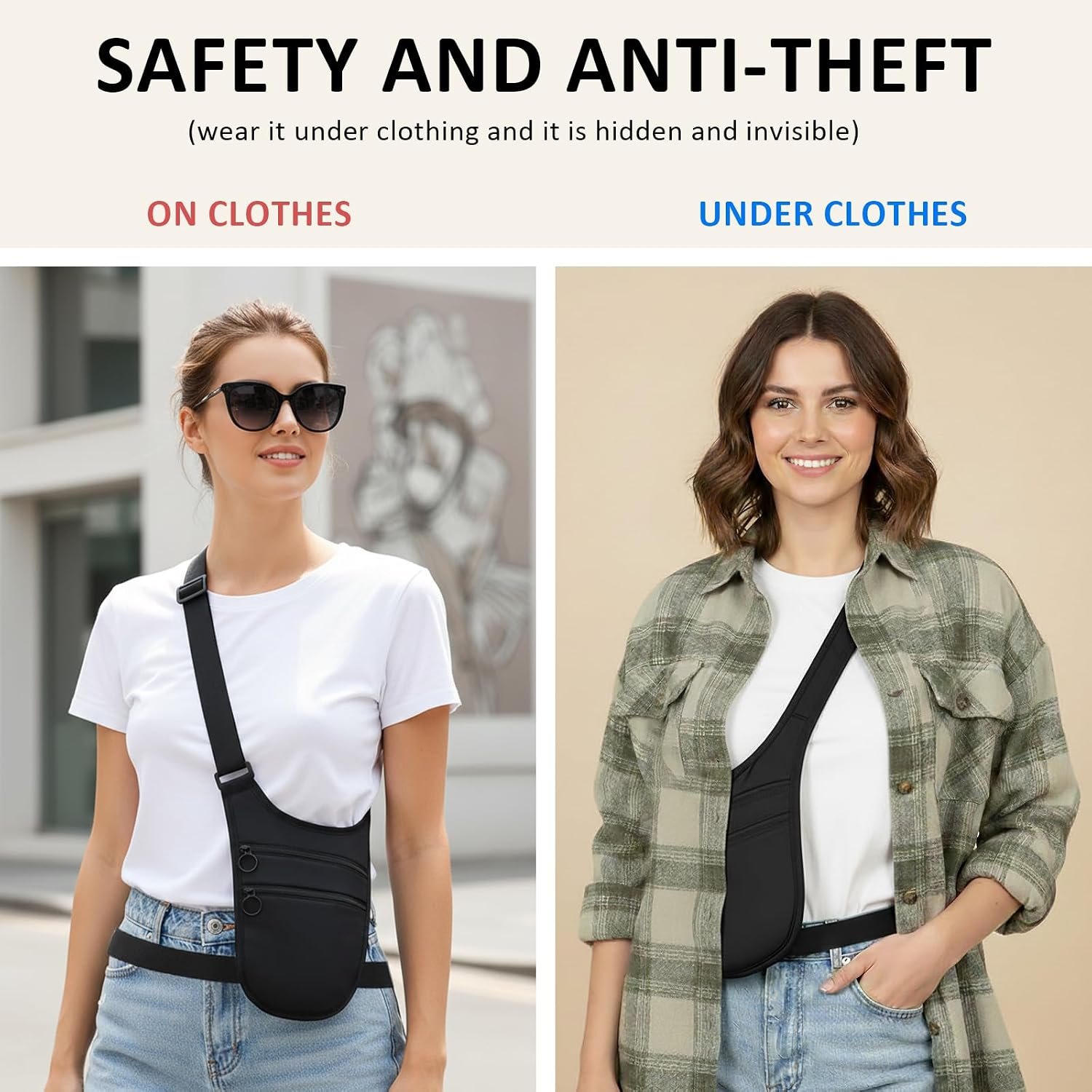 Money Belt for Travel Anti-Theft Crossbody Passport Holder for Women Men Hidden Slim Neck Wallet Under Clothes (Black) - Image 4