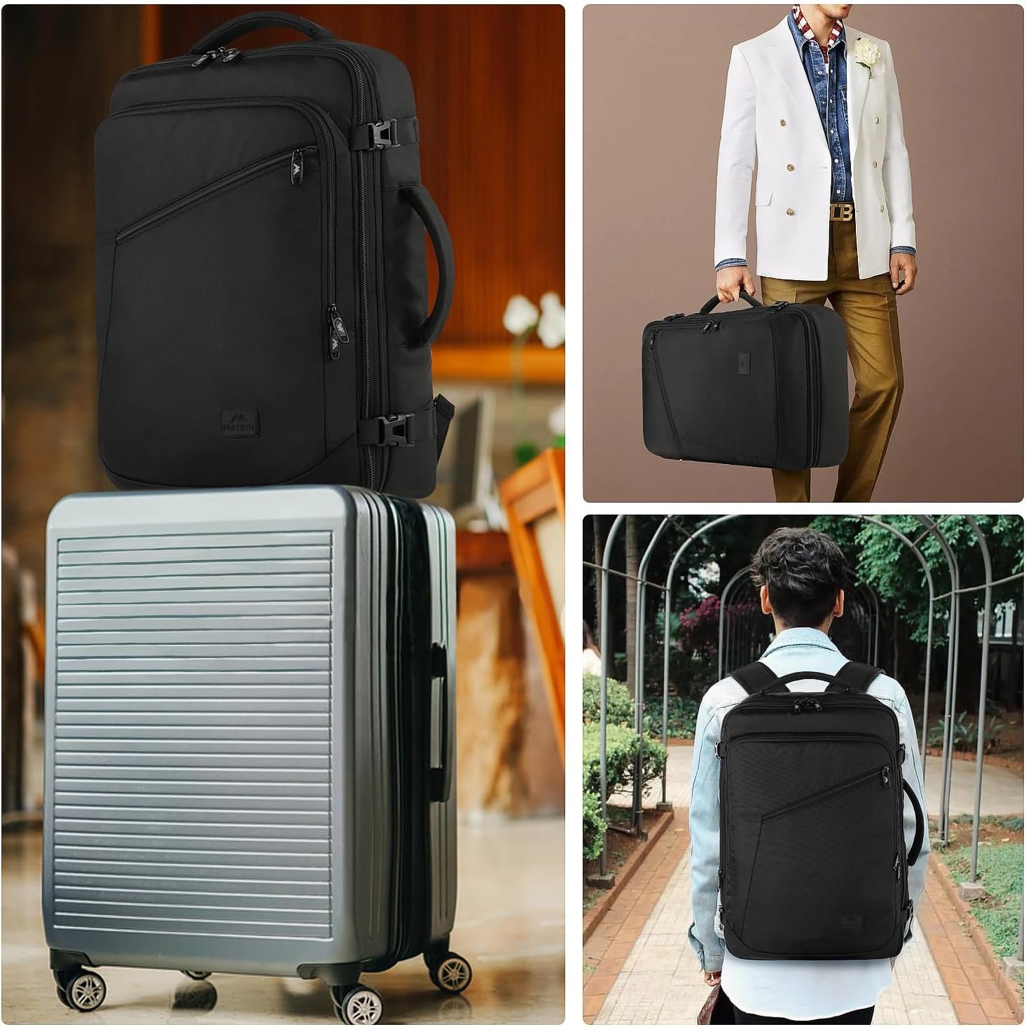 MATEIN Carry on Backpack, Extra Large Expandable Travel Backpack for Men | Airplane Approved, Weekender Bag for Women, mochila de viaje, Water Resistant, Lightweight Daypack for Flight, 40L, Black - Image 6
