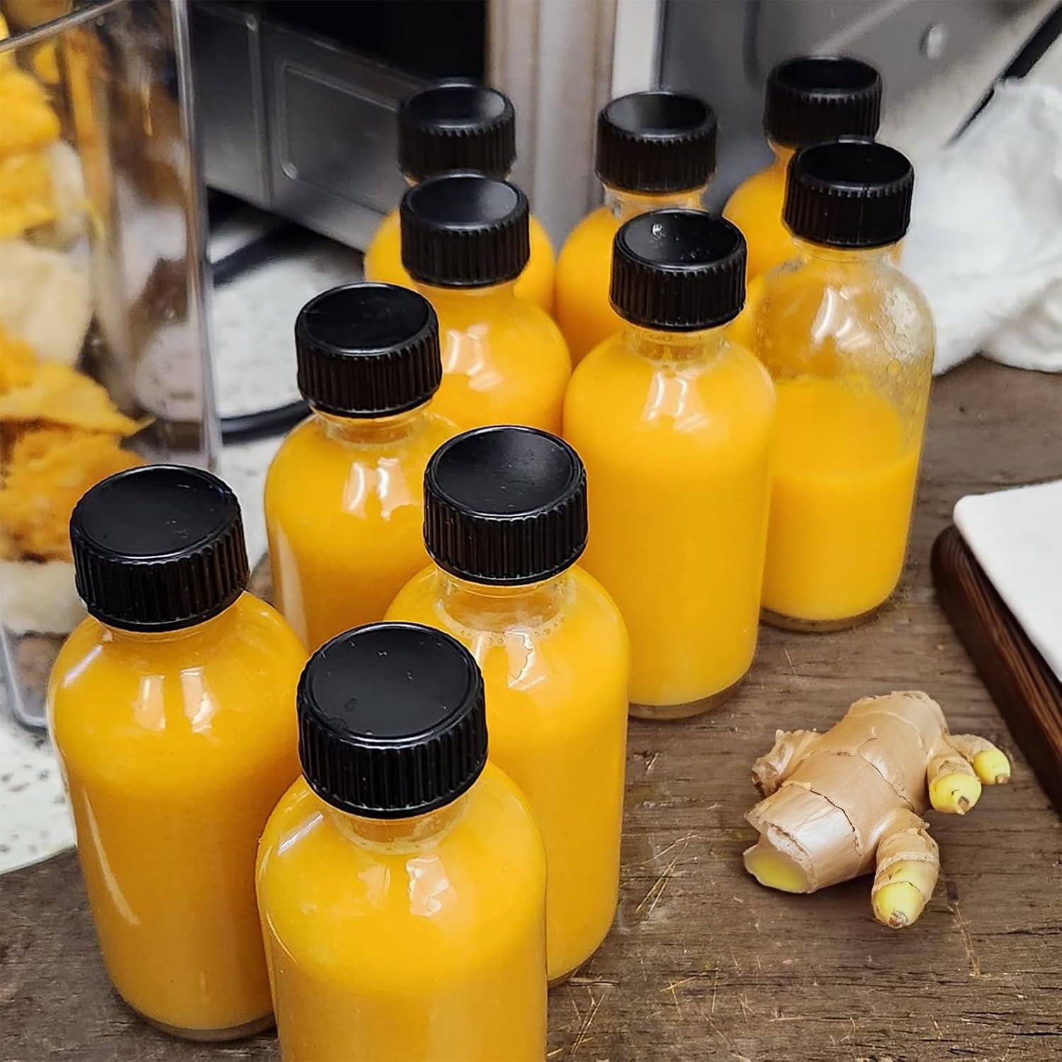 6pack 2oz Ginger Shot Bottles, Reusable Glass Shot Bottles with Caps | Leak-proof Airtight Lid| Mini Travel Bottles | Ideal for Ginger, Juice& Immunity Shots | Premium Food-Grade Glass - Image 7