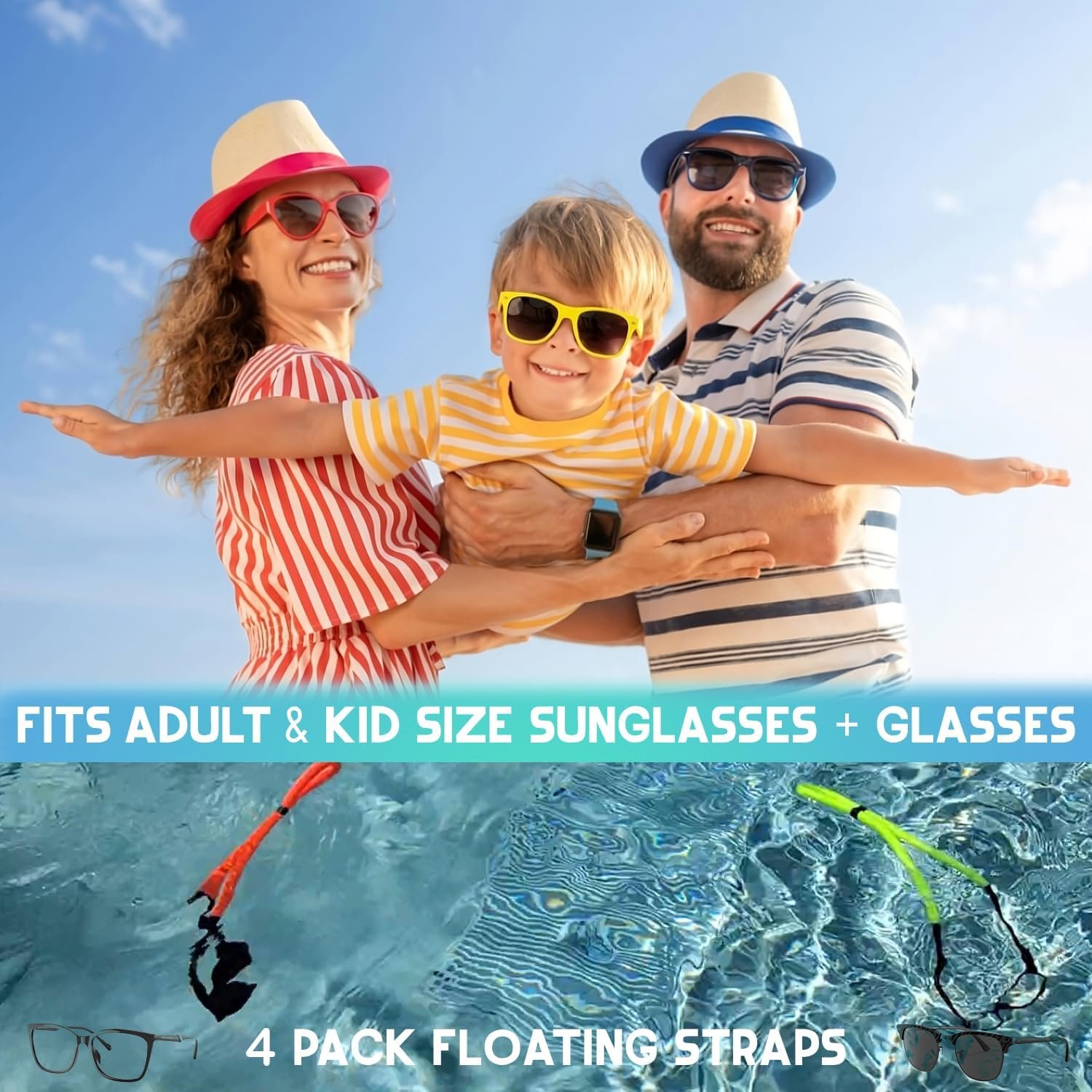 Floating Sunglasses Straps for Water – 4 Pack Buoyant Glasses Retainer for Men Women – Adjustable Floatable Eyewear Lanyard for Boating Kayaking Fishing Paddleboarding Beach Lake Pool - Image 5