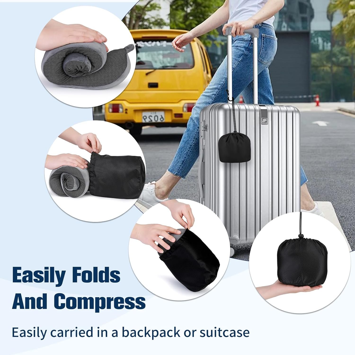 Cirorld Neck Pillow for Traveling, Travel Pillows for Airplanes Grey | 100% Memory Foam Travel Neck Pillow, Adjustable Flight Pillow, Portable Plane Accessories with Eye Mask, Earplugs, Carry Bag - Image 8