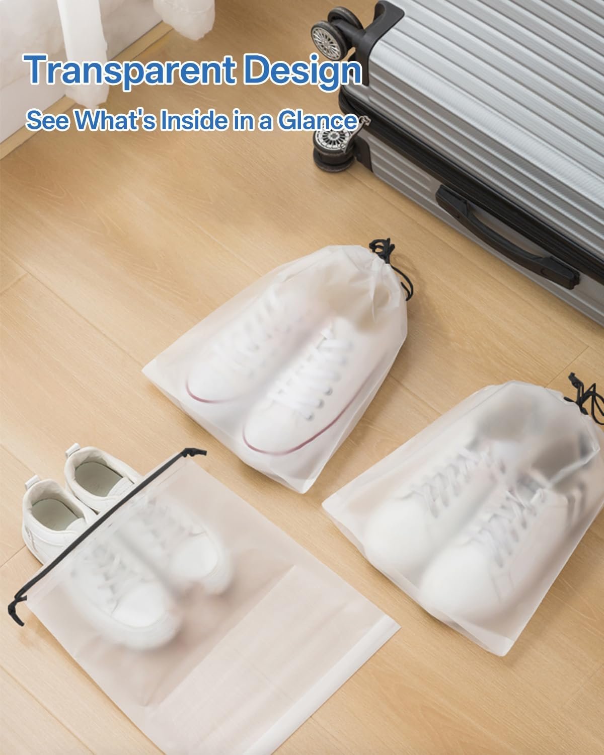 Teskyer Shoe Bags for Travel, Waterproof Drawstring Shoe Bags, 6 Pack | 15.7" x 11.8" Fits Most Shoes, Reusable PE Material, Tear-resistant Design, Travel Essentials for Organized Packing - Image 4