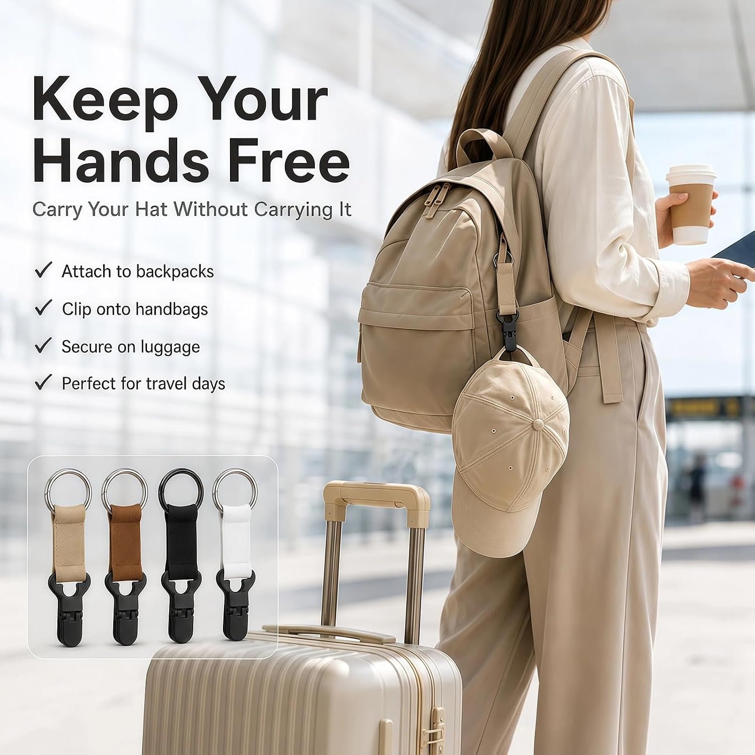Hat Clip for Travel on Bag, 4 Pack Travel Hat Clip Holder for Backpack | Hands Free Hat Holder for Travel, Vacation Beach Cruise Essentials Accessory, Keep Hat Shaped, for Handbag Luggage - Image 3