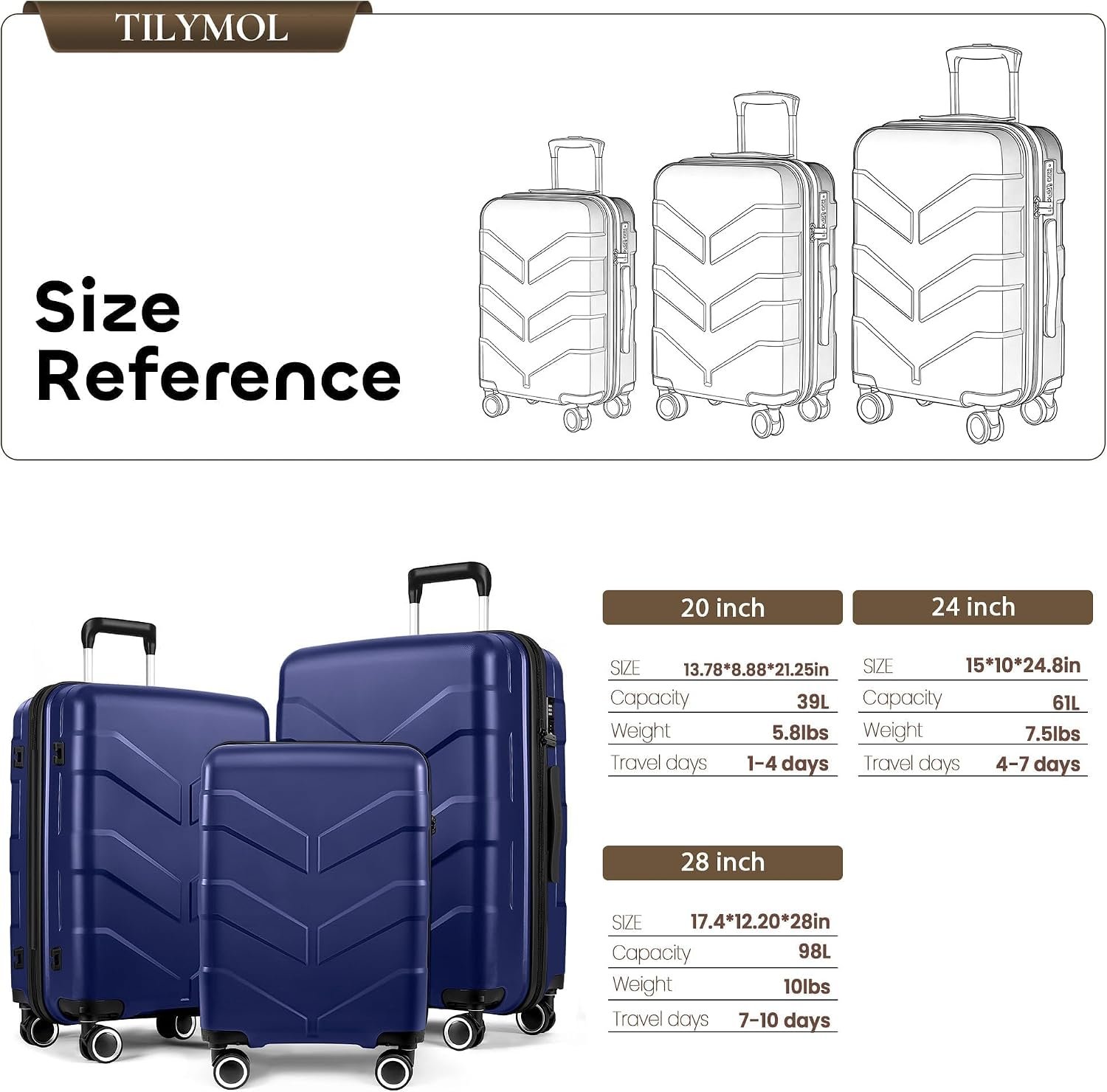TILYMOL Expandable Luggage Sets 3 Piece, Hardside Suitcase Set with TSA | Lightweight Travel Luggage with Spinner Wheel, Scratch-Resistant Suitcase for Men and Women, Blue - Image 7
