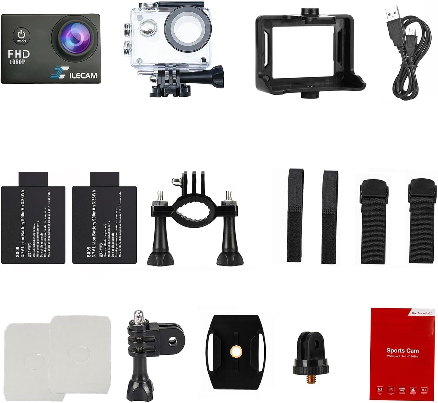 Xilecam Action Camera 1080P 30fps Sports Camera 40m/131ft Underwater Waterproof with 2 Batteries and Multi-Function Accessory - Image 7