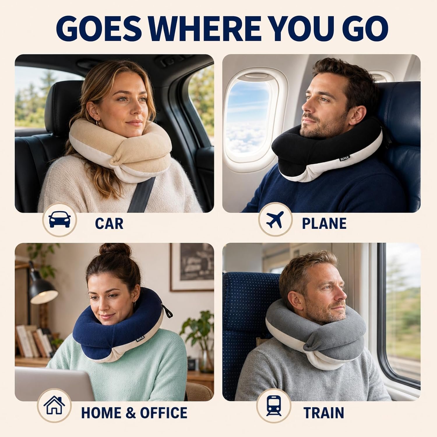 Travel Neck Pillows for Airplanes, Memory Foam 360° Head Support Sleep for Long Flight, Skin-Friendly & Breathable, Kit with Eye Mask, Earplugs and Storage Bag (Adult, Grey, 90+ lbs) - Image 6