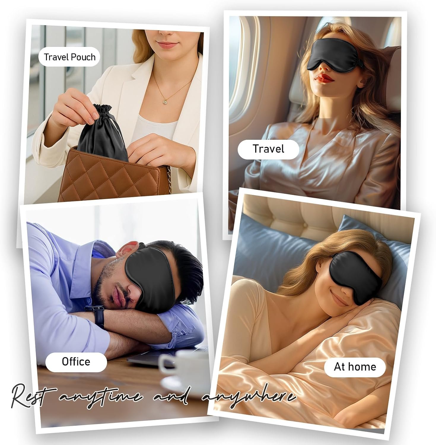 Umisleep Sleep Mask, 100% Mulberry Silk Eye Mask Sleeping for Women Men | Adjustable Strap, Blackout Nose Wing, Soft 22 Momme Pure Silk Sleep Mask, Travel Essentials Blindfold, Gifts For Women, Black - Image 8