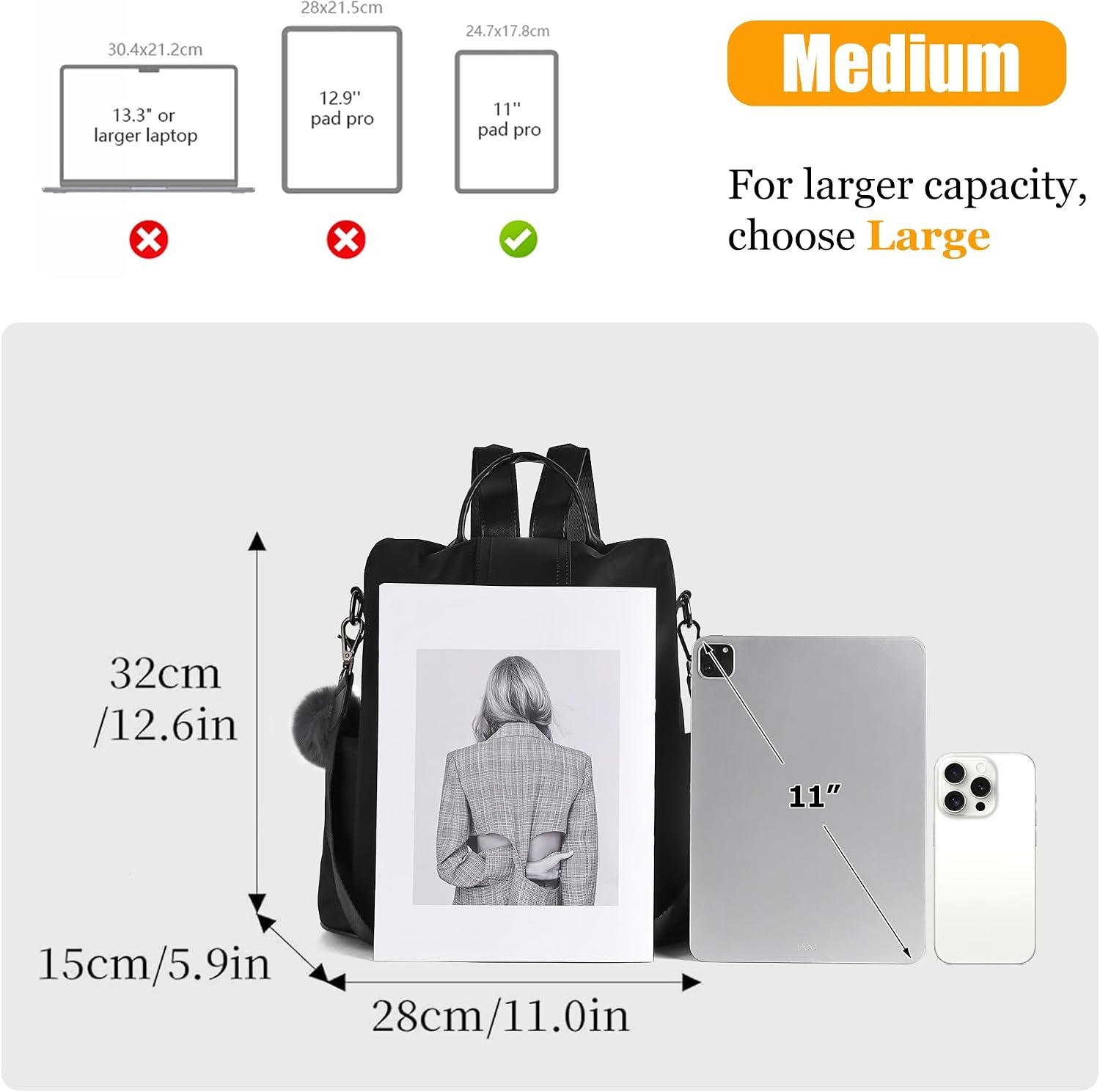 PINCNEL Women Backpack Purse Waterproof Nylon Anti-theft Rucksack Lightweight Shoulder Bag - Image 2