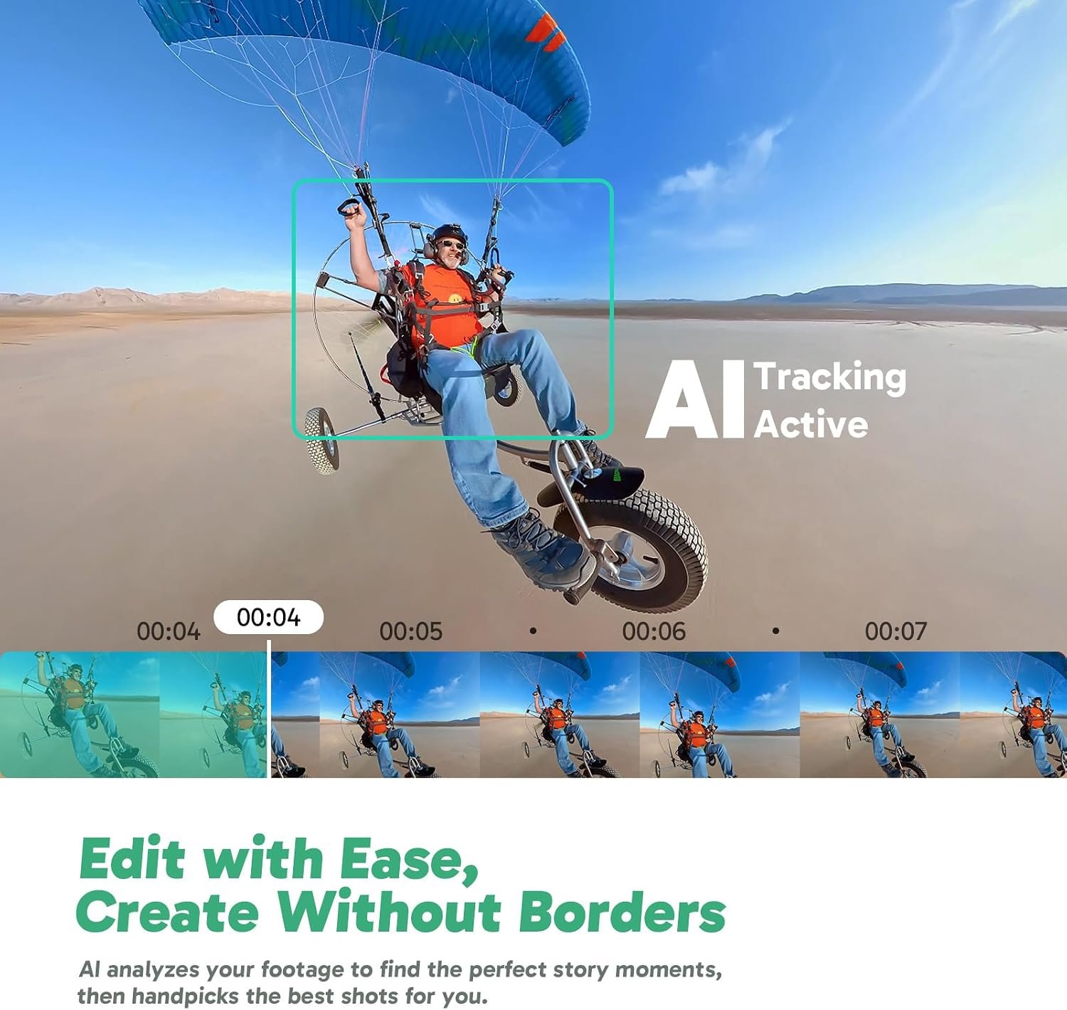 AKASO 360 Action Camera Creator Combo- 5.7K 360 Video with 1/2" 48MP Sensors, 72MP 360 Photo, 360-SuperSmooth, Touchscreen, Invisible Selfie Stick, 360° Horizon Lock, AI Tracking - Image 7