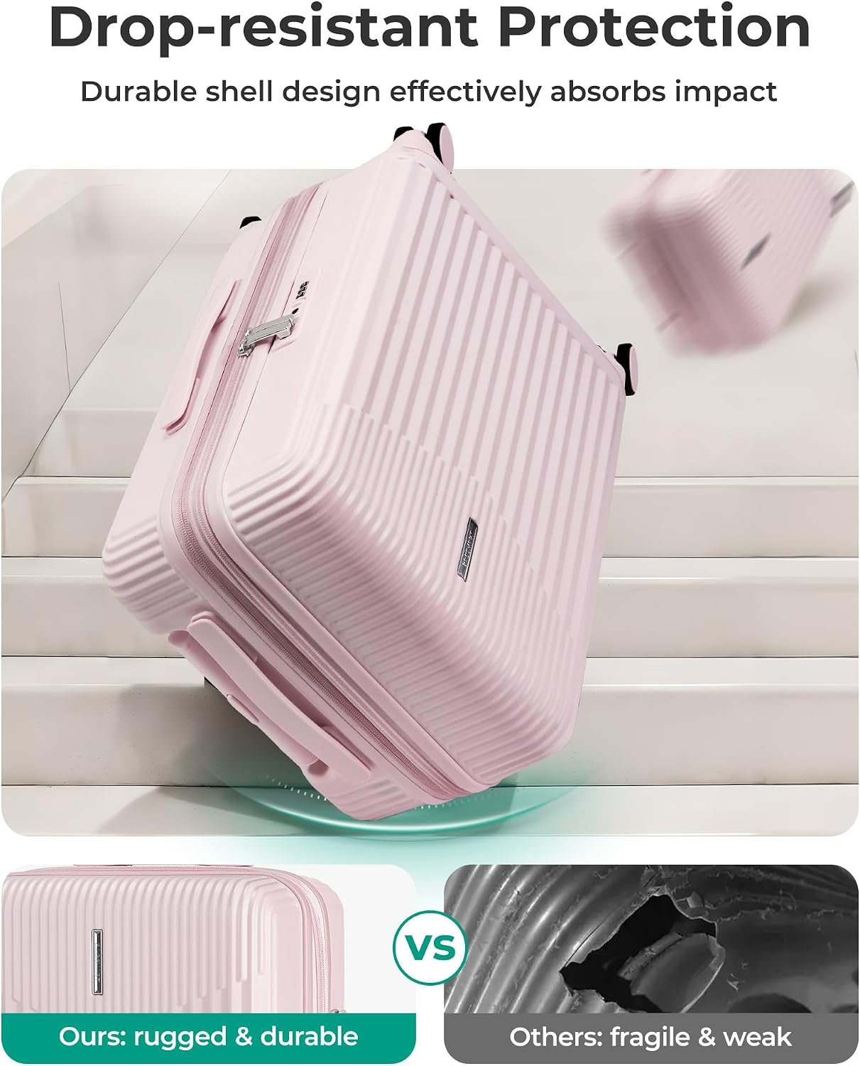 BAGSMART 20" Spinner Carry-On, PC Hardside Expandable, TSA Lock, Pink - Image 6
