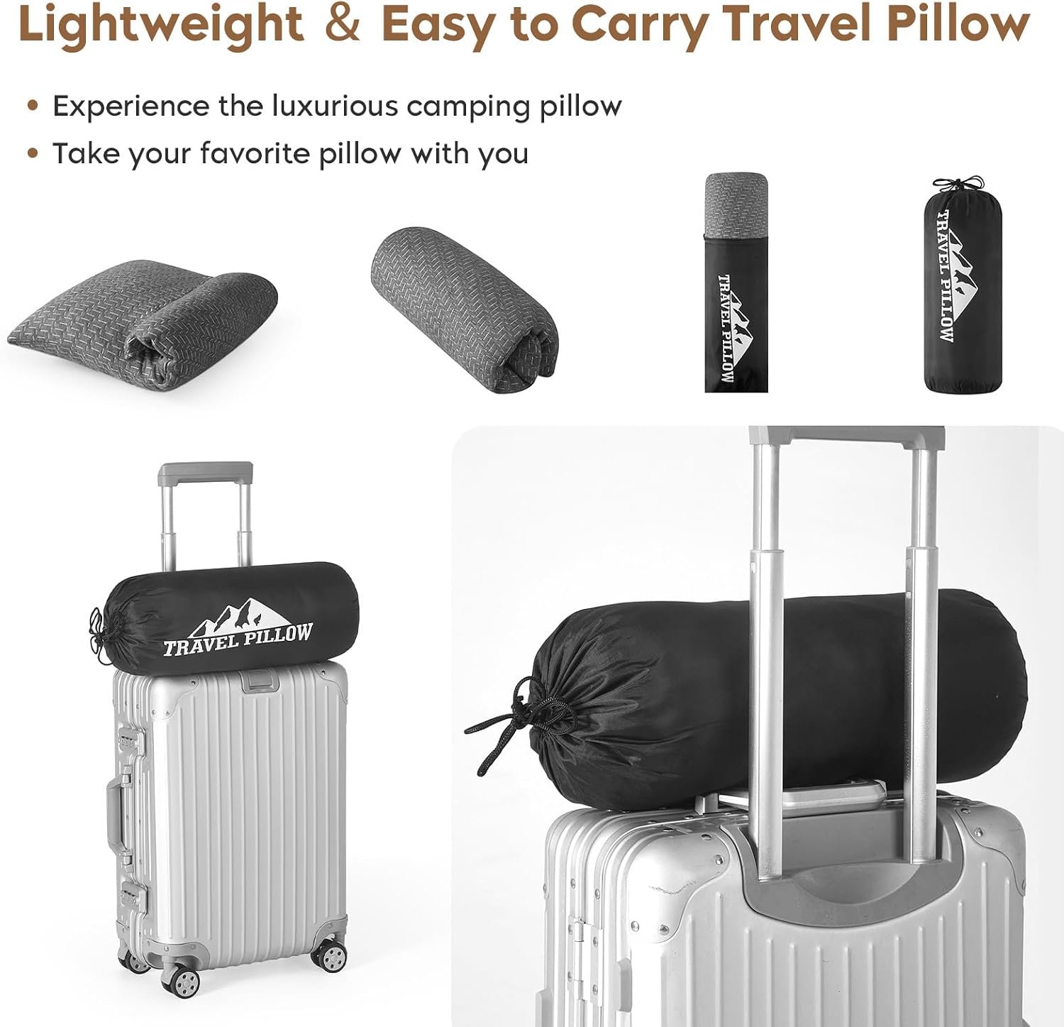 Camping Pillow Travel Pillow Small Shredded Memory Foam Pillow - Compressible Medium Firm, Breathable Cover, Ideal Backpacking Hiking, Airplane and Car - Image 6
