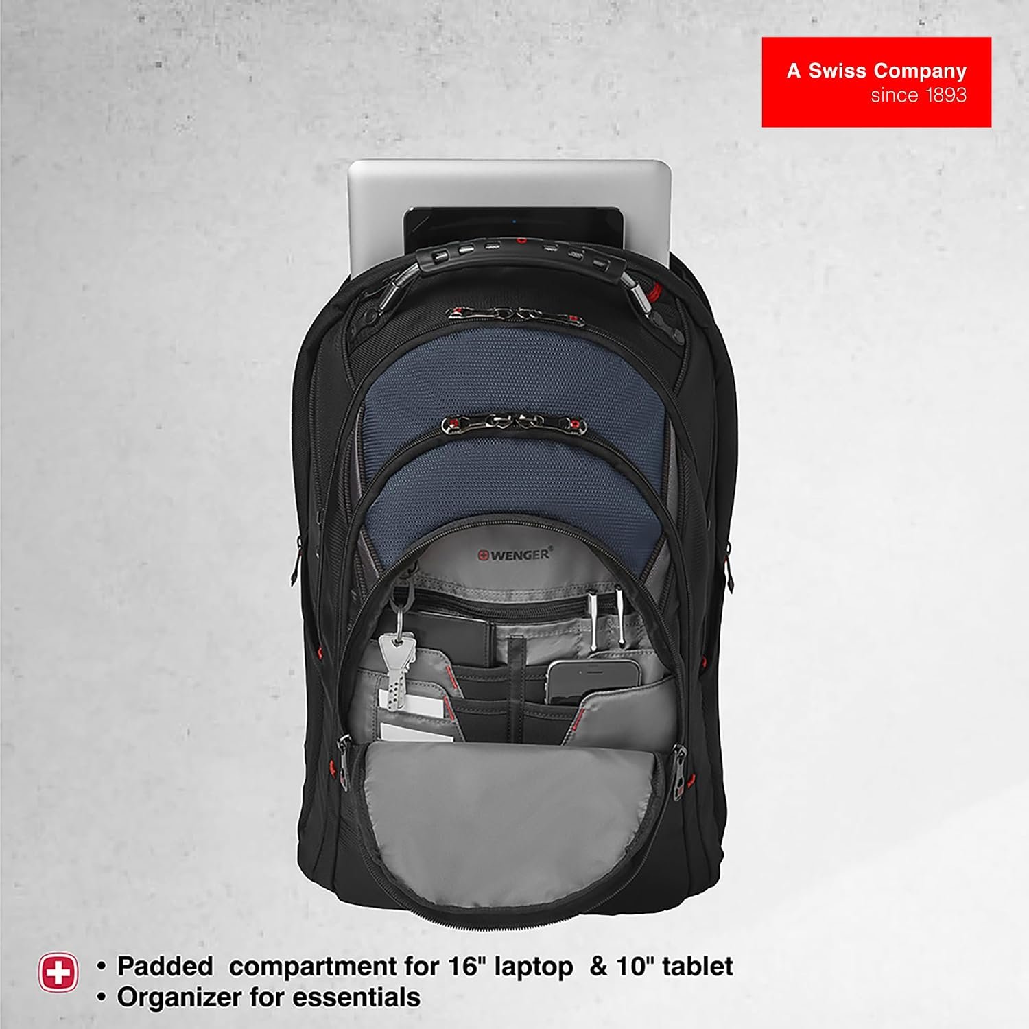 Wenger Ibex 17 inch Laptop Backpack, Men's and Women's Laptop Bag, Black/Gray/Blue - Image 4