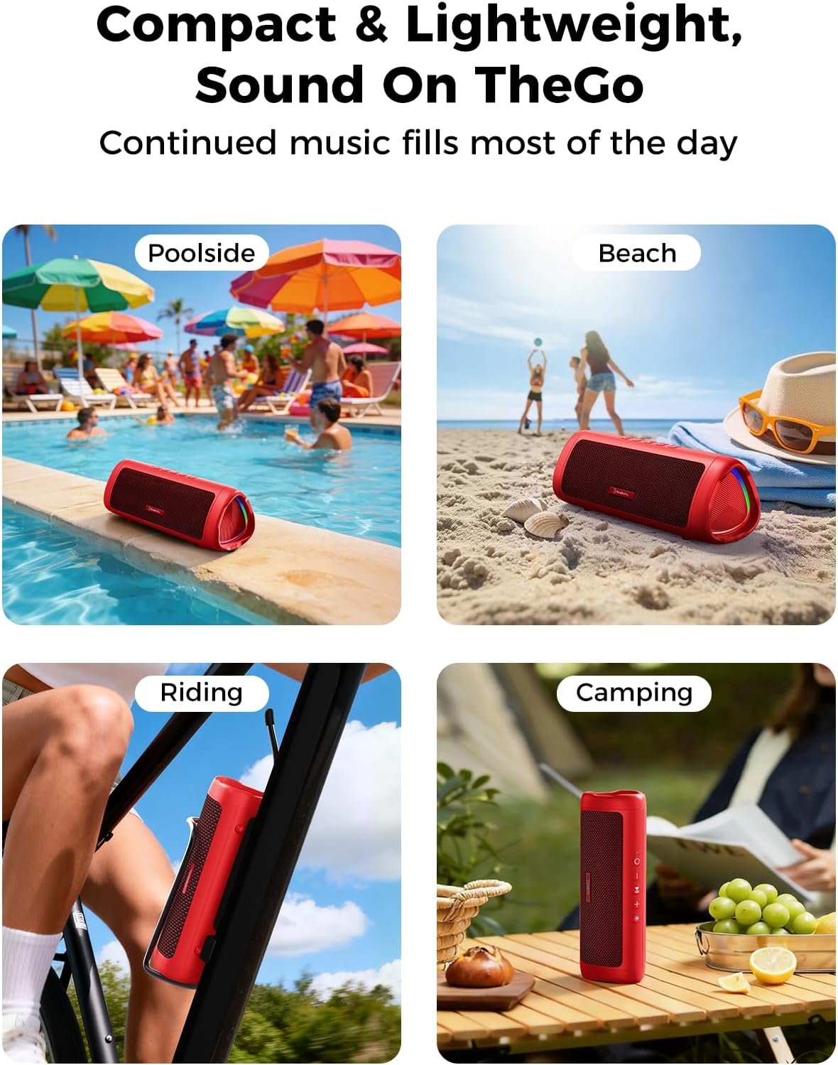 Bluetooth Speaker, 20W HD Sound, Portable Wireless, IPX5 Waterproof, Up to 24H Playtime, TWS Pairing, for Home/Party/Outdoor/Camping/Beach Essentials, Electronic Gadgets, Birthday Gift (Red) - Image 7