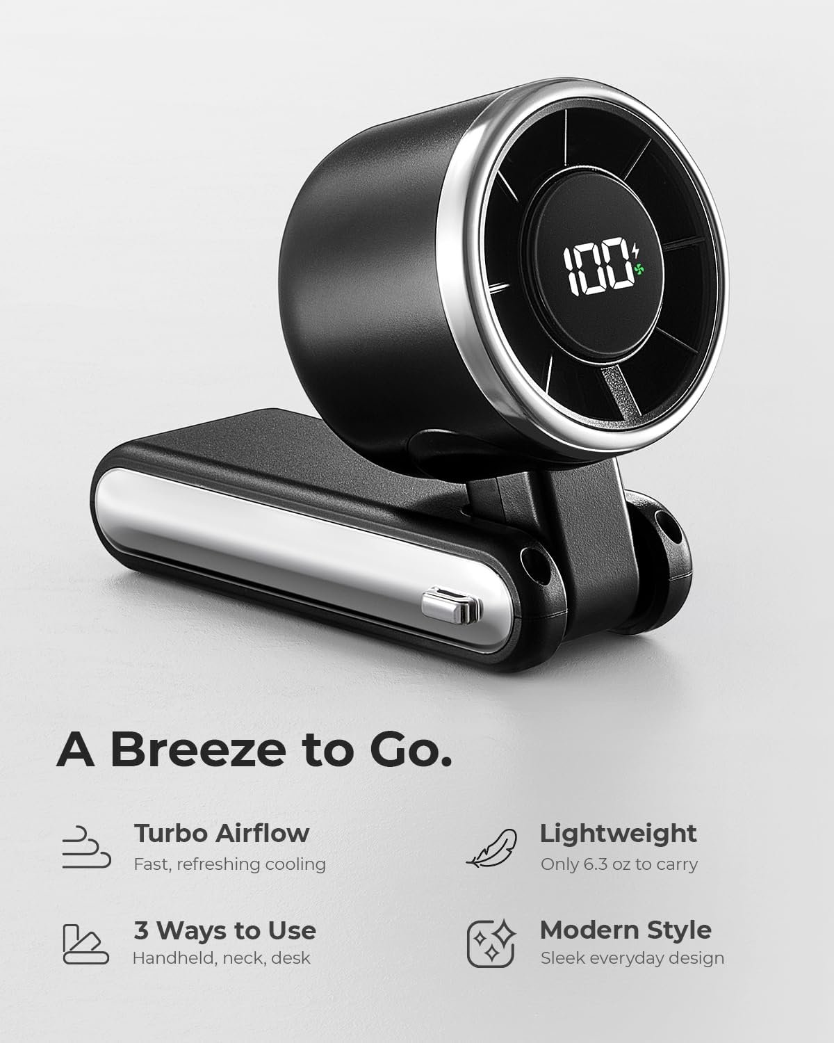 Portable Handheld Turbo Fan - 5 Gear High Speed 4000mAh Rechargeable Mini Personal Hand Fan Blow Cold Air, Battery Operated Travel Essentials, Beach Vacation, Gifts for Women, Men (Black) - Image 2