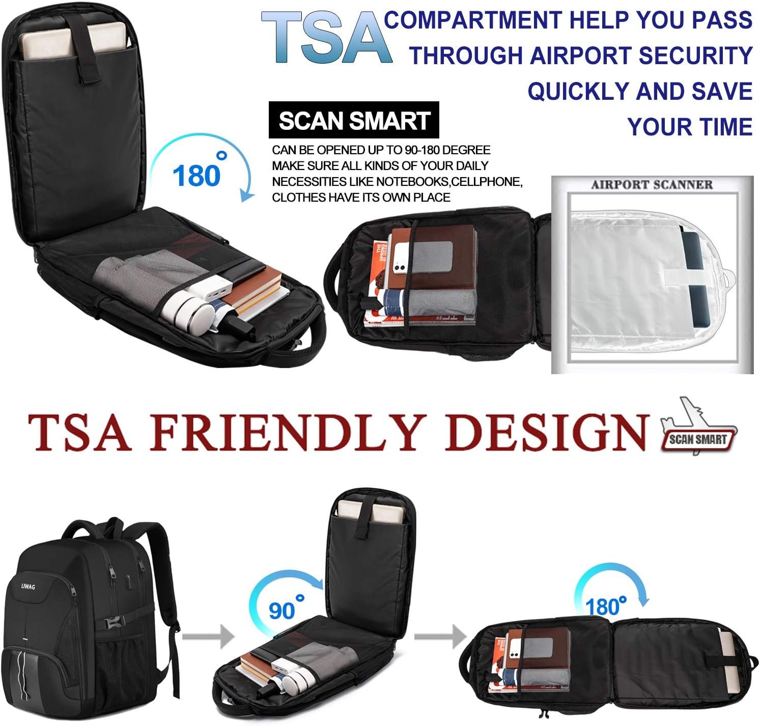 Extra Large Backpack for Men 50L,17inch Travel Backpack with USB Charging Port,TSA Big Business Anti Theft Durable Laptops Backpack,Water Resistant College Padded Computer Bag Gifts for Men Women,Grey - Image 4