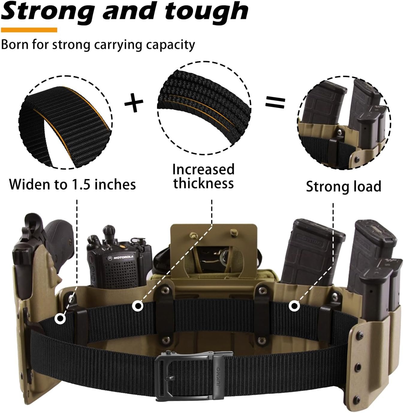JUKMO Men's 1.5" Ratchet Nylon Tactical Work Belt | Automatic Slide Zinc Alloy Buckle, Adjustable Trim to Fit - Image 2