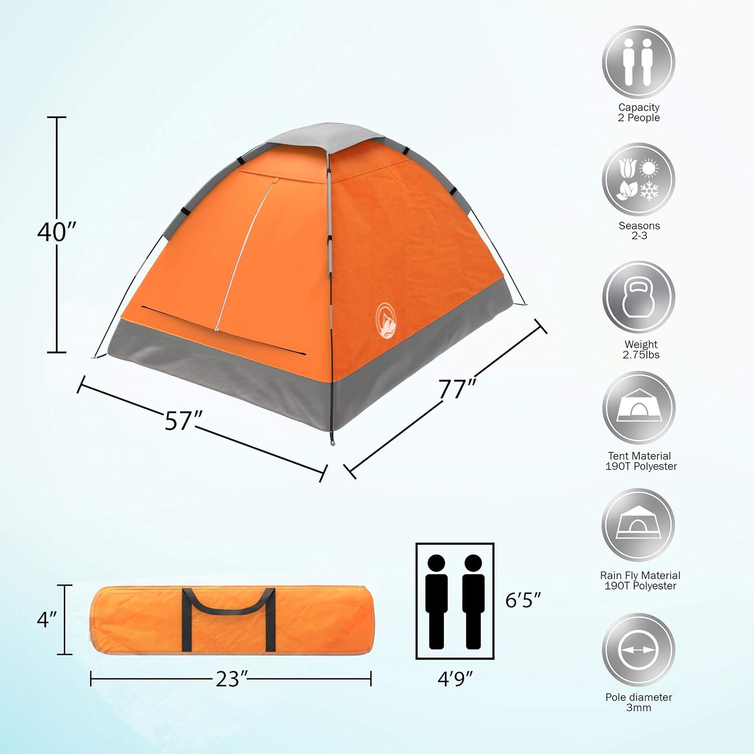 2 Person Camping Tent with Rain Fly and Carrying Bag – Lightweight Outdoor Pop Up Tents for Camping Essentials, Music Festivals, Backpacking, Hiking, or Beach Shelter by Wakeman Outdoors - Image 6