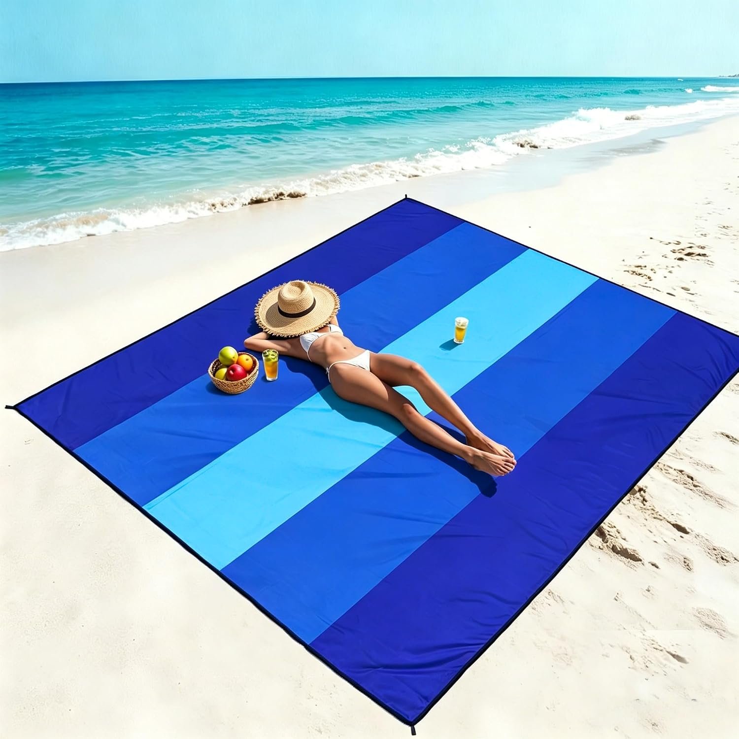 WIWIGO Beach Blanket Mat Waterproof Sandproof for 2-8 Adults Quick Drying | Extra Large Windproof Sand Outdoor Blanket for Travel Camping Hiking Picnic Festival, Family Vacation Accessories Must Have - Image 5