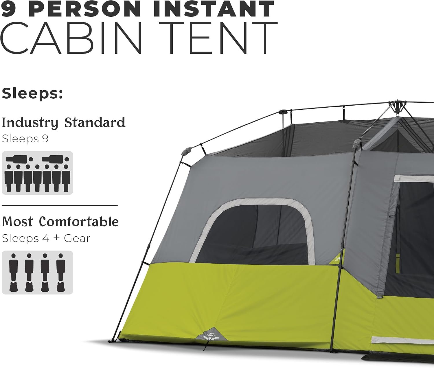 Core 9 Person Instant Cabin Tent - 14' x 9', Green (40008) - Image 2