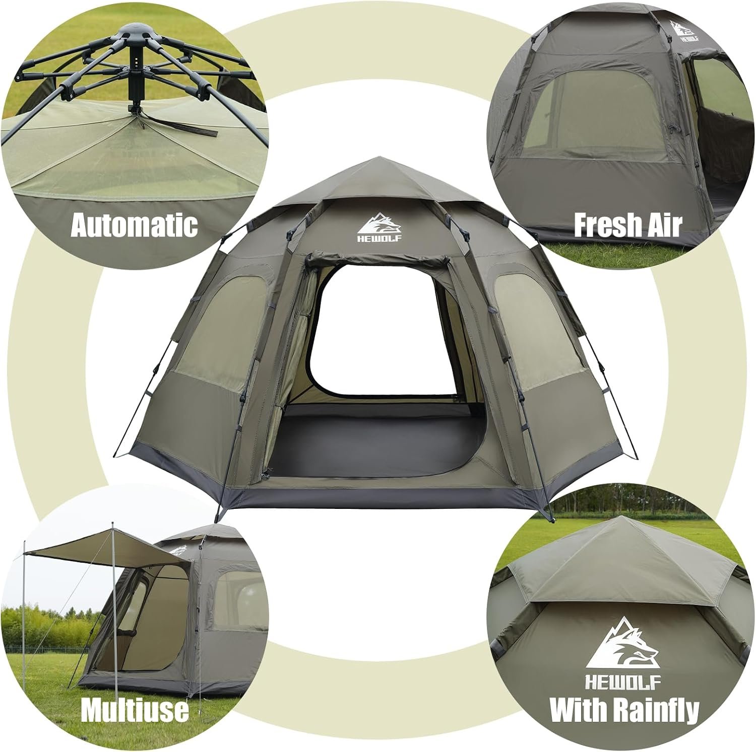Hewolf 2/3/4 Person Camping Tent - Instant Pop Up Waterproof 2 Doors Tent with Easy Setup | 3-Season Hexagonal Dome Design for Family, Hiking & Traveling - Image 4