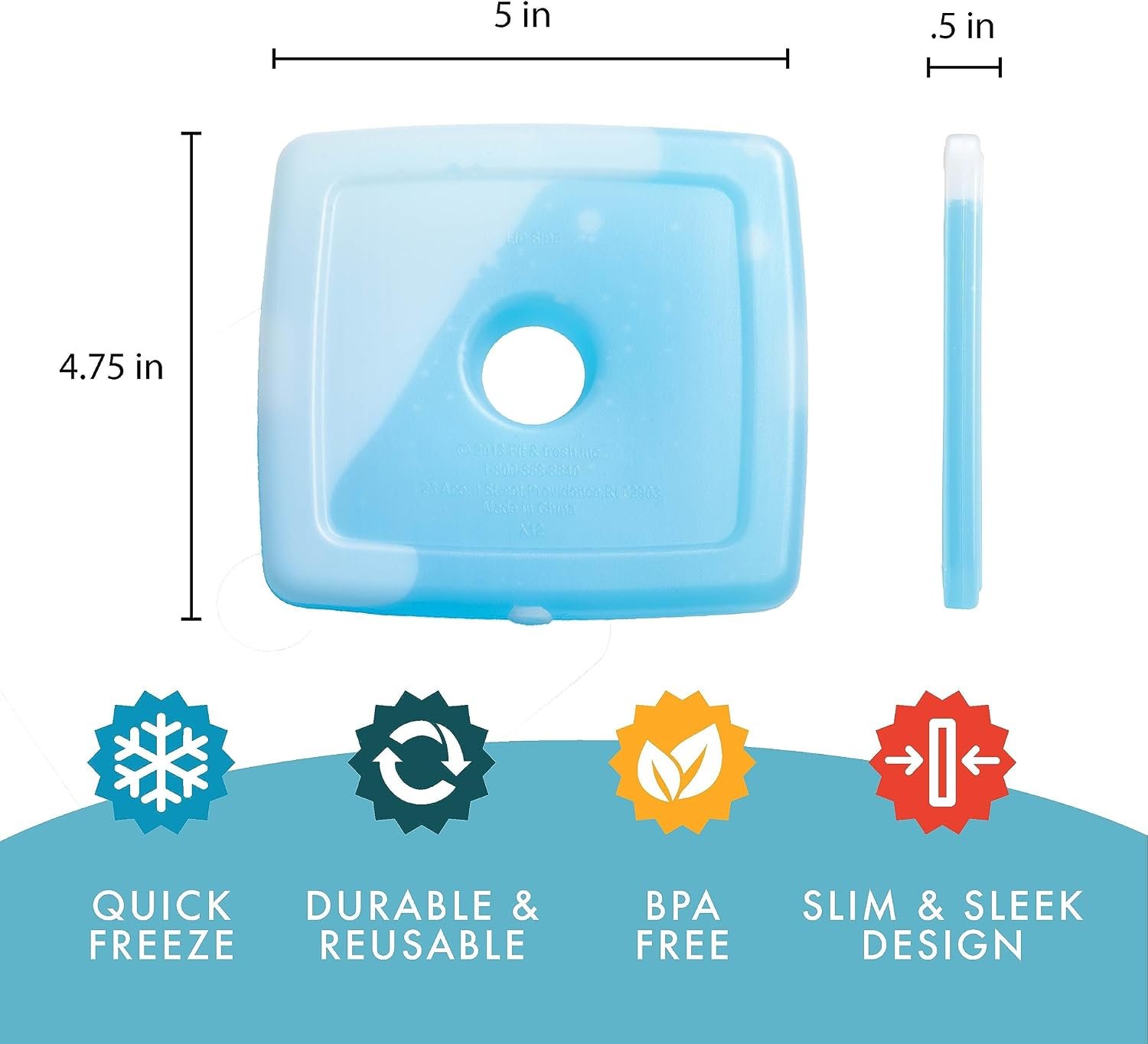 Cool Coolers by Fit & Fresh Slim Ice Packs, Quick Freeze Reusable Ice Packs for Lunch Boxes & Coolers, Long-Lasting, Space Saving Lunch Ice Packs, Blue, 4Pk - Image 2