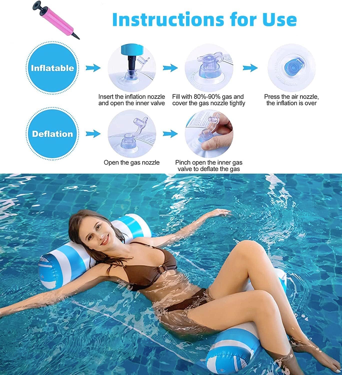 4 Pack Upgrated XL Water Pool Floats, 4-in-1 (Hammock, Saddle, Lounge Chair, Drifter) Multi-Purpose Water Pool Float, Non-Stick PVC Material. - Image 6