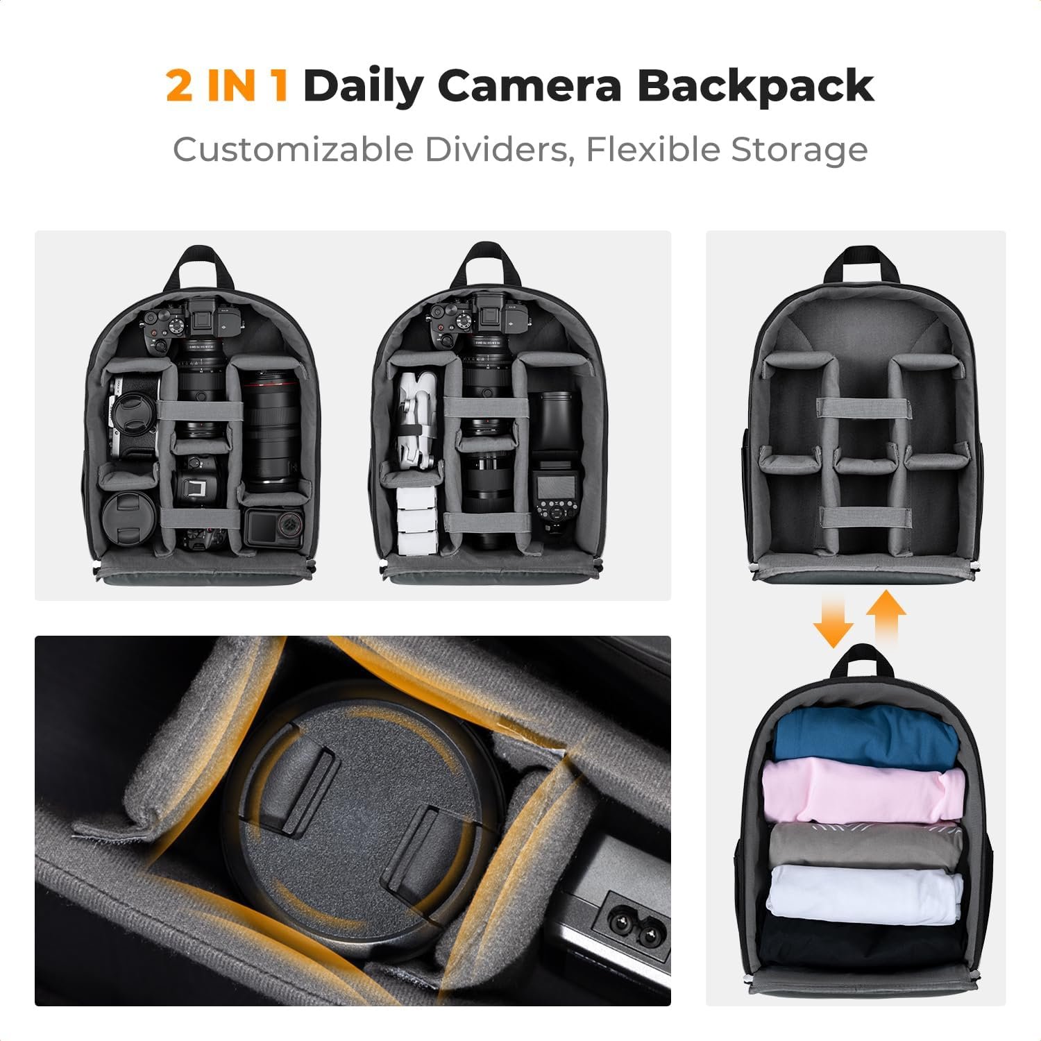 K&F CONCEPT Camera Backpack, Lightweight Camera Bag with Tripod Holder | Professional Bag for DSLR/SLR Mirrorless, with 14in Laptop Compartment & Rain Cover, Men & Women, for Sony Canon Nikon, B19 - Image 4