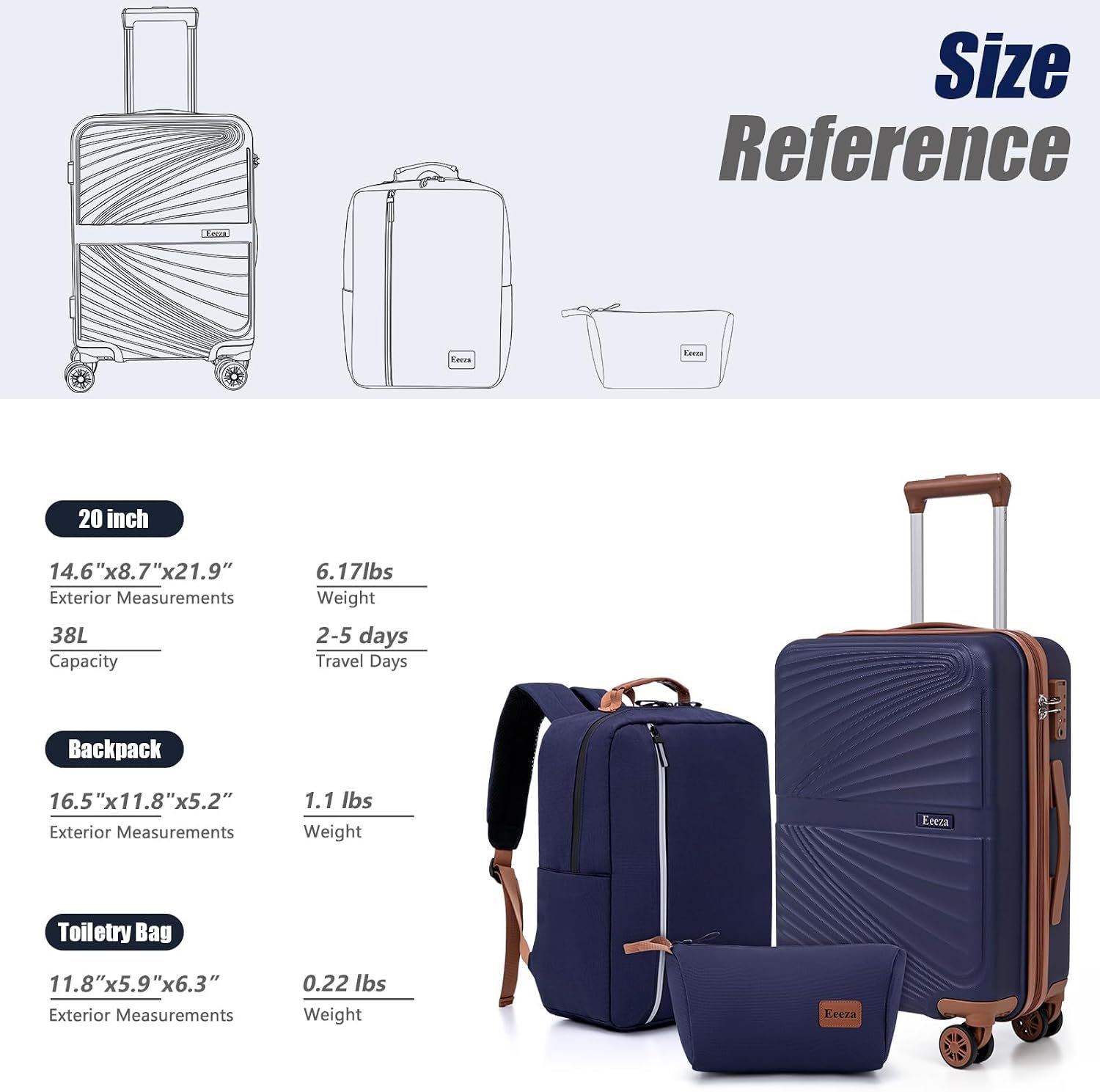 Carry On Luggage Set Suitcase 3 Piece,Purple (20"/BP/TB) | Lightweight Durable ABS Hardshell,360° Spinner Wheels,TSA Lock,YKK Zipper,22x14x9 Airline Approved for family travel vacation - Image 7